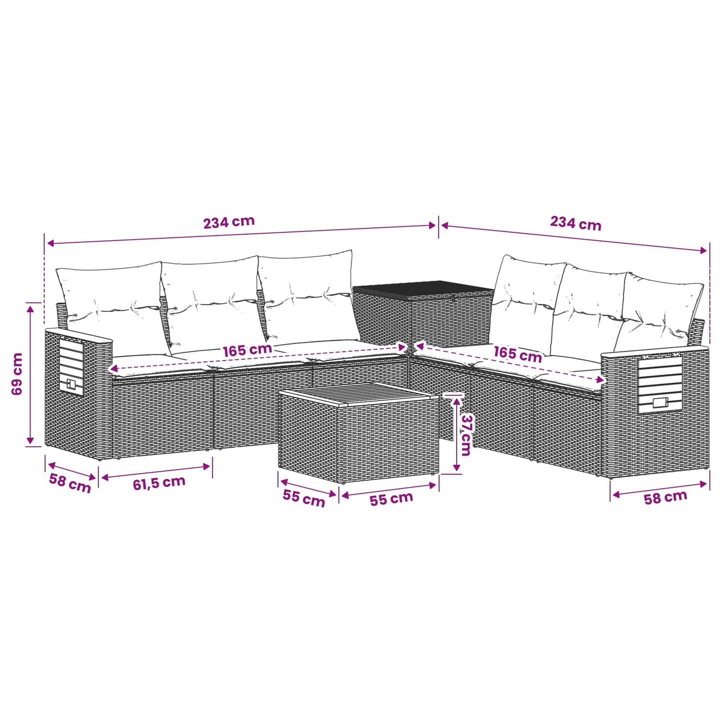 vidaXL Σετ Καναπέ 8 τμχ. Μαύρο και μπλε Πολυ-ρακί και Χάλυβας