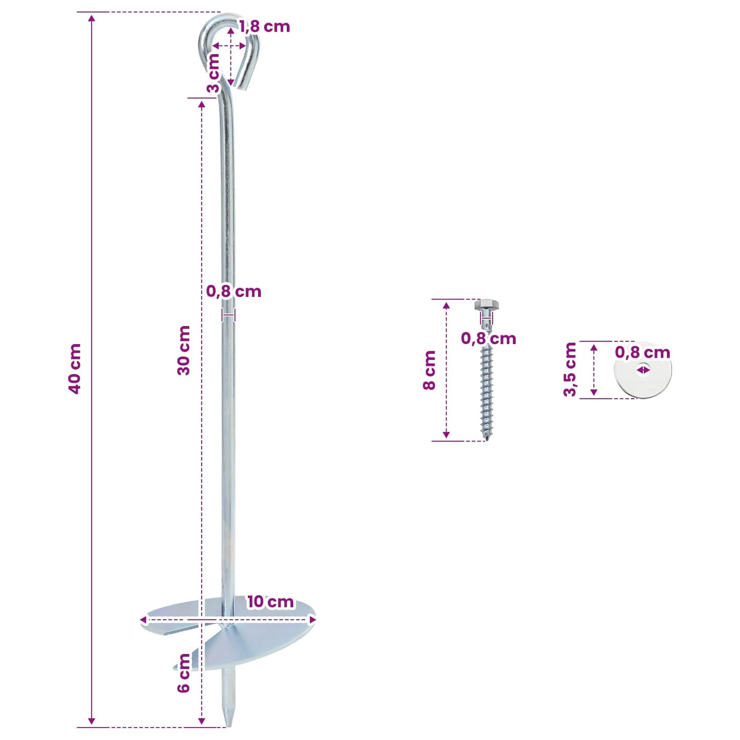 vidaXL Γείωση 4 pcs Ασημί Ø10 x 40 εκ Γαλβανισμένο Μέταλλο