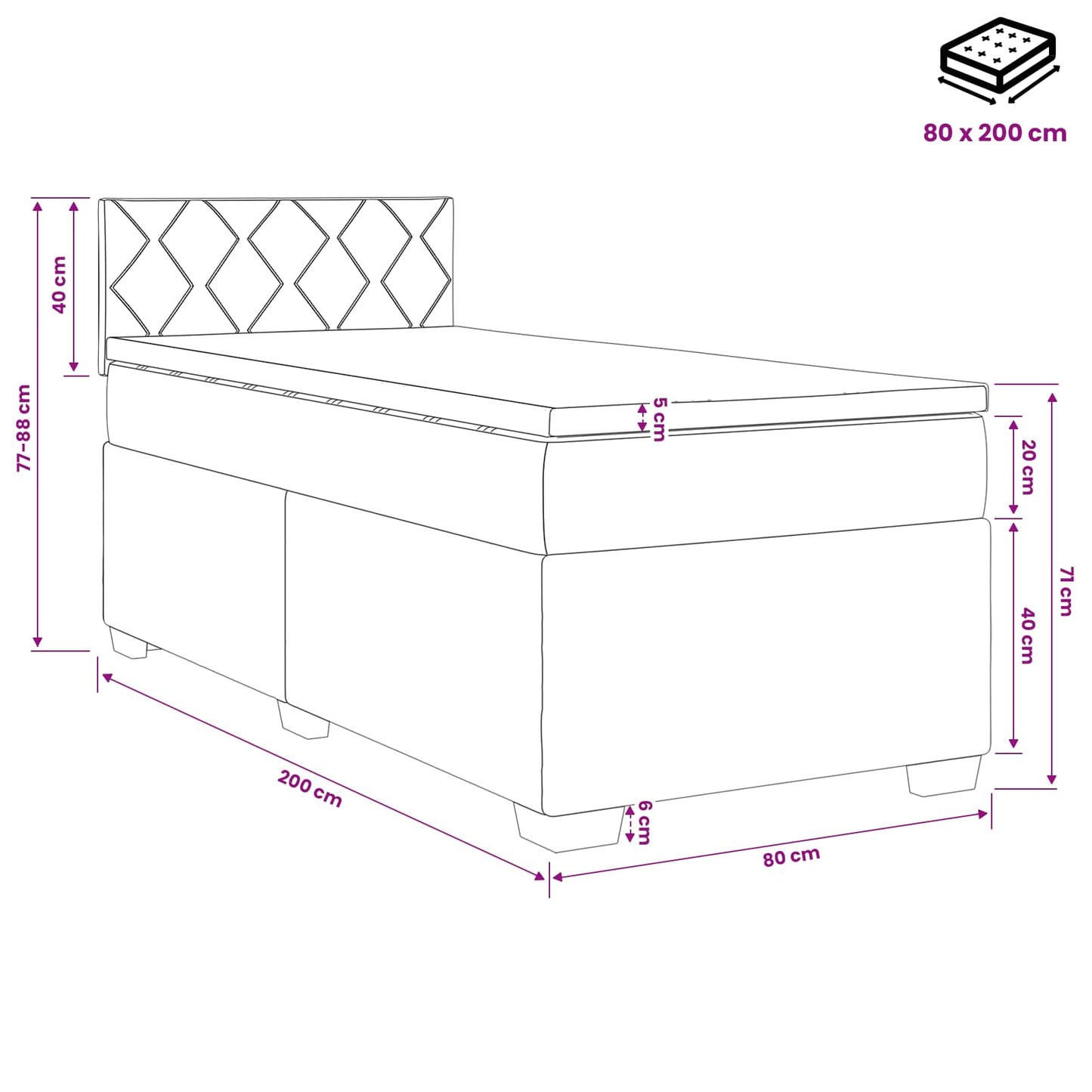 vidaXL Κρεβάτι box spring με στρώμα Σκούρο Καφέ 80 x 200 cm Ύφασμα