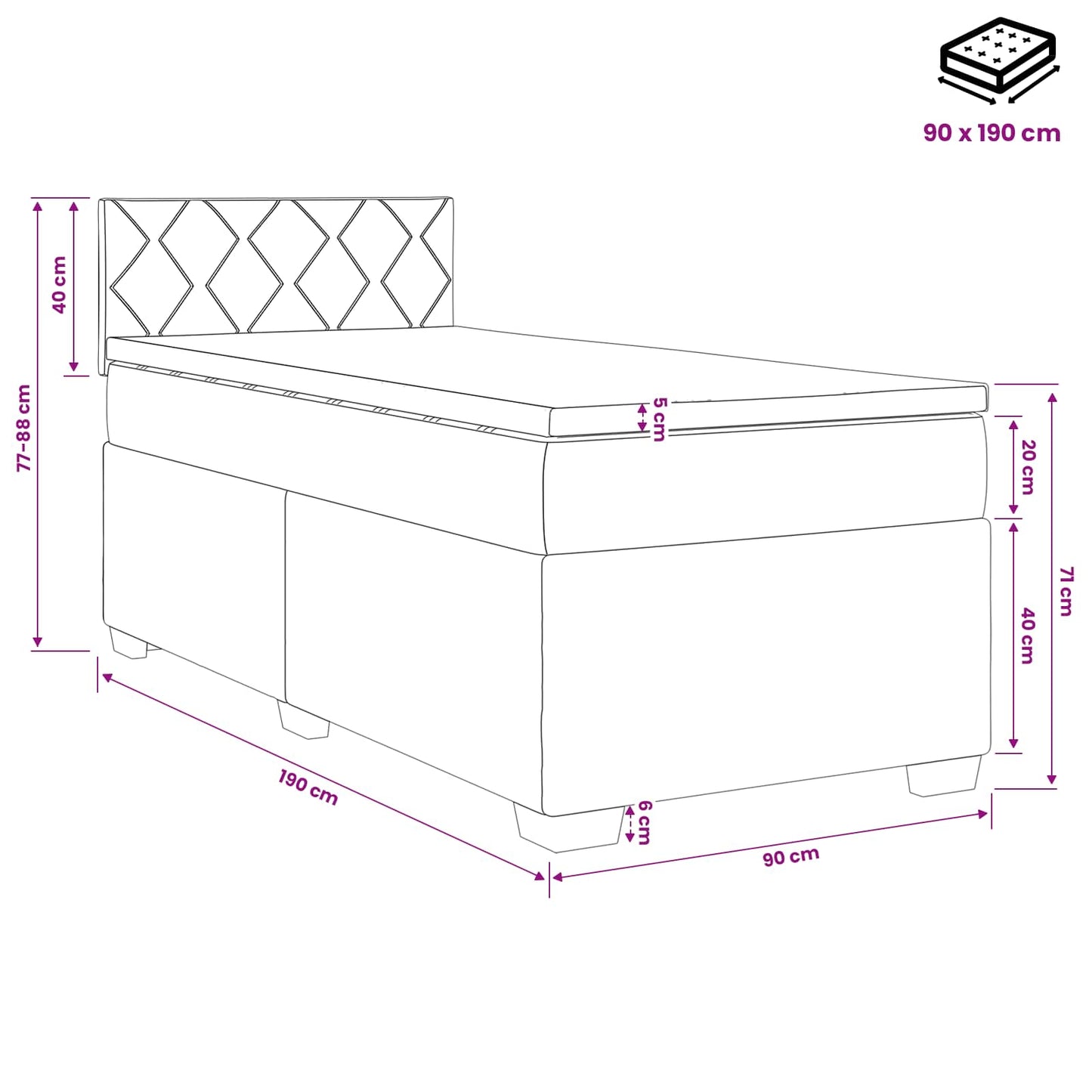 vidaXL Κρεβάτι box spring με στρώμα Σκούρο Καφέ 90 x 190 cm Ύφασμα