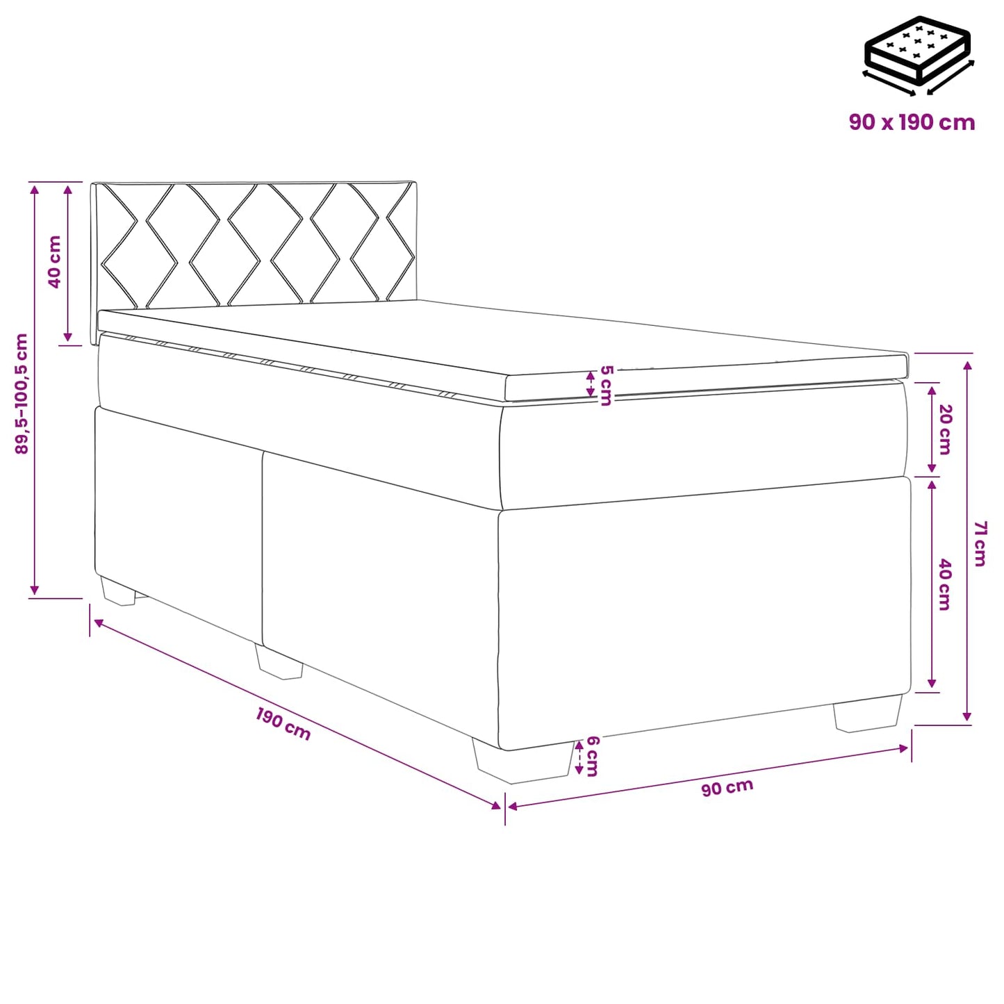 vidaXL Κρεβάτι box spring με στρώμα Κρεμ 90 x 190 cm Ύφασμα