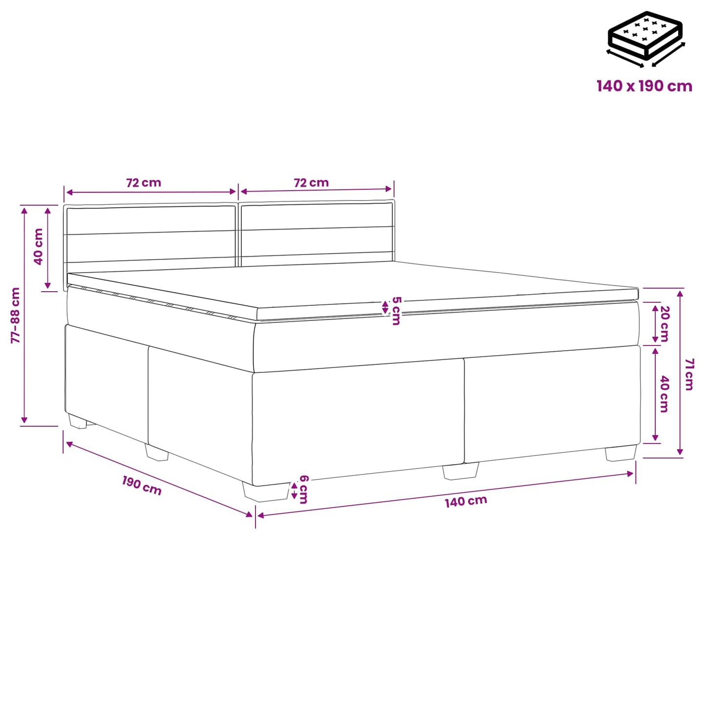 vidaXL Κρεβάτι box spring με στρώμα Μαύρο 140 x 190 cm Ύφασμα