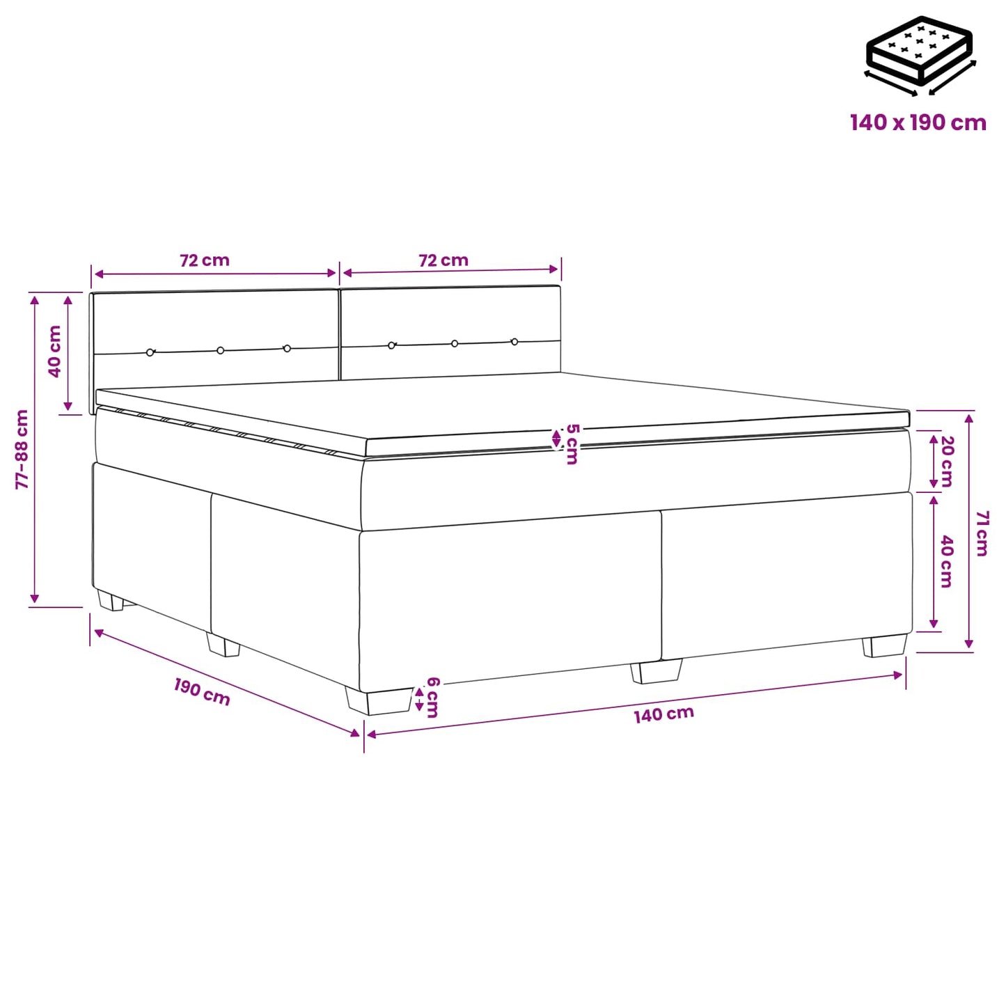 vidaXL Κρεβάτι box spring με στρώμα Ανοιχτό γκρι 140 x 190 cm Ύφασμα