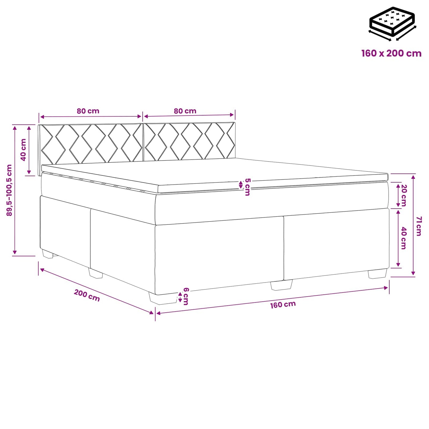 vidaXL Κρεβάτι box spring με στρώμα Μπλε 160 x 200 cm Ύφασμα