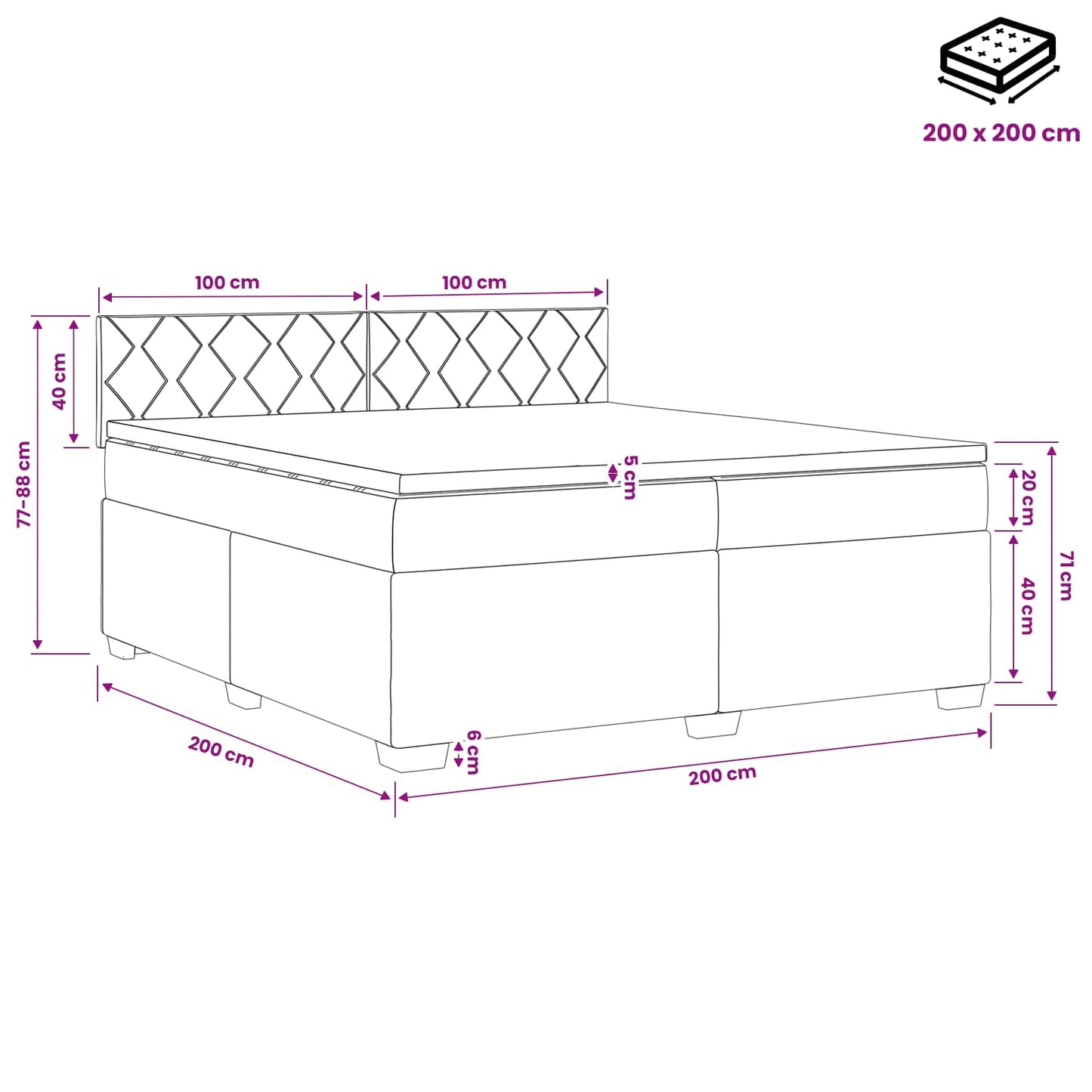 vidaXL Κρεβάτι box spring με στρώμα Κρεμ 200 x 200 cm Ύφασμα