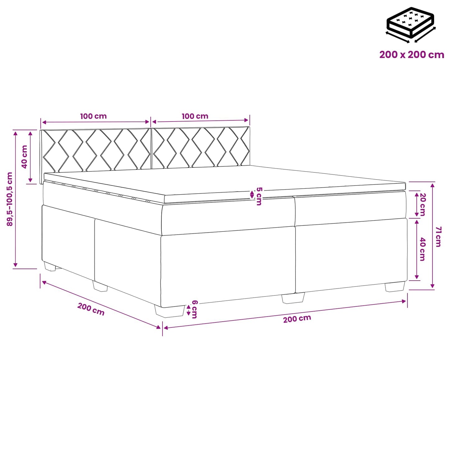 vidaXL Κρεβάτι box spring με στρώμα Κρεμ 200 x 200 cm Ύφασμα