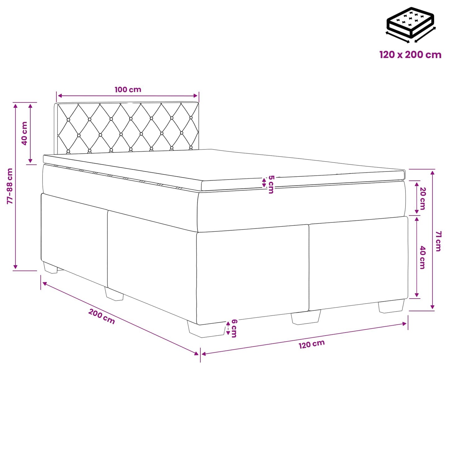 vidaXL Κρεβάτι box spring με στρώμα Ανοιχτό γκρι 120 x 200 cm Βελούδο