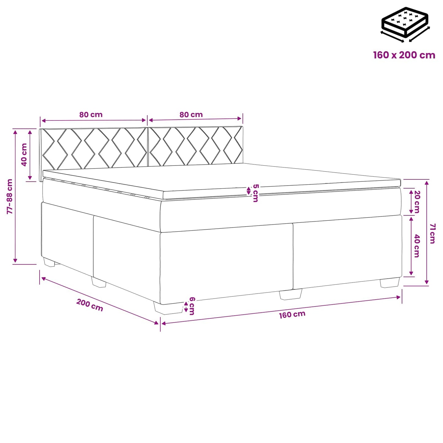vidaXL Κρεβάτι box spring με στρώμα Ροζ 160 x 200 cm Βελούδο