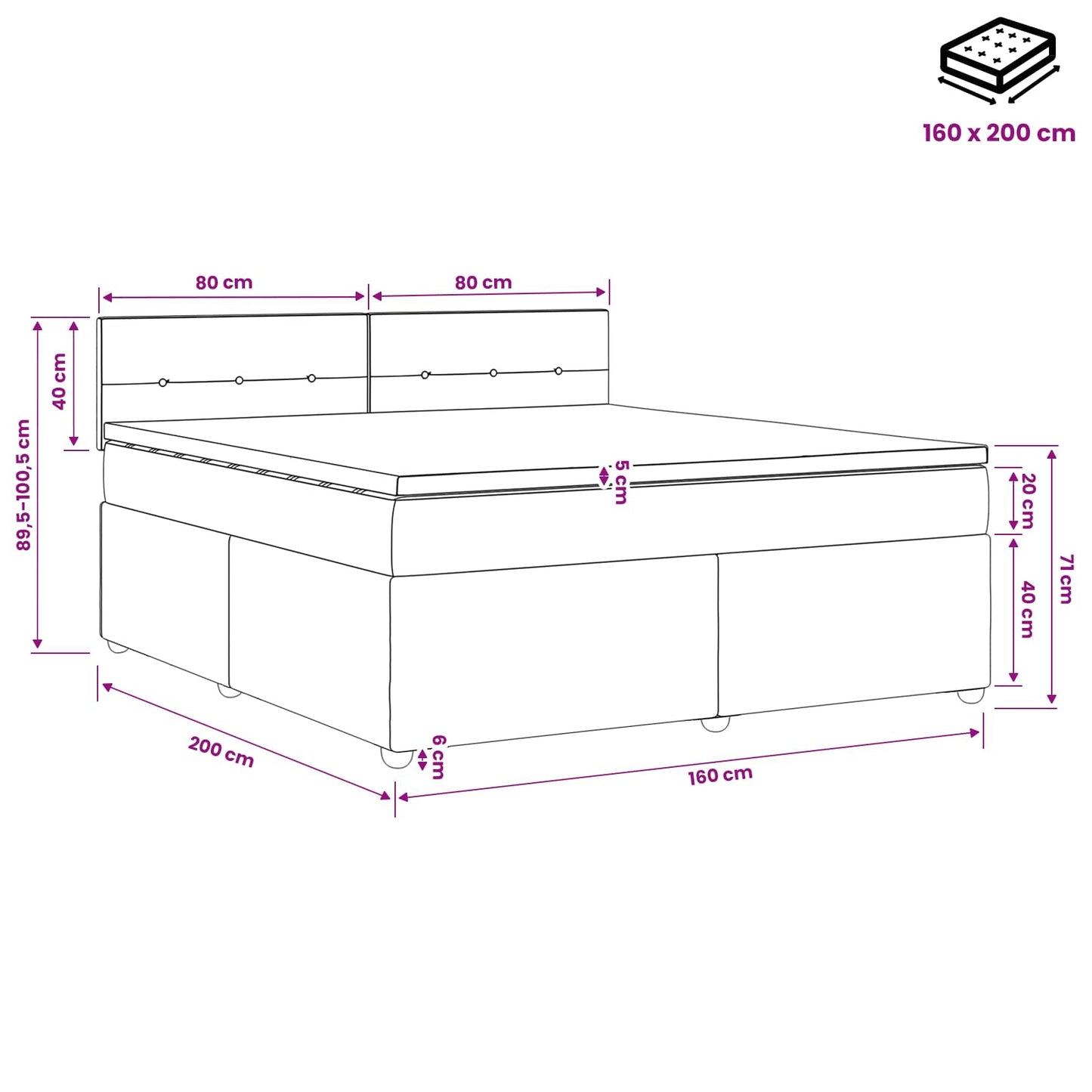 vidaXL Κρεβάτι box spring με στρώμα Κρεμ 160 x 200 cm Ύφασμα