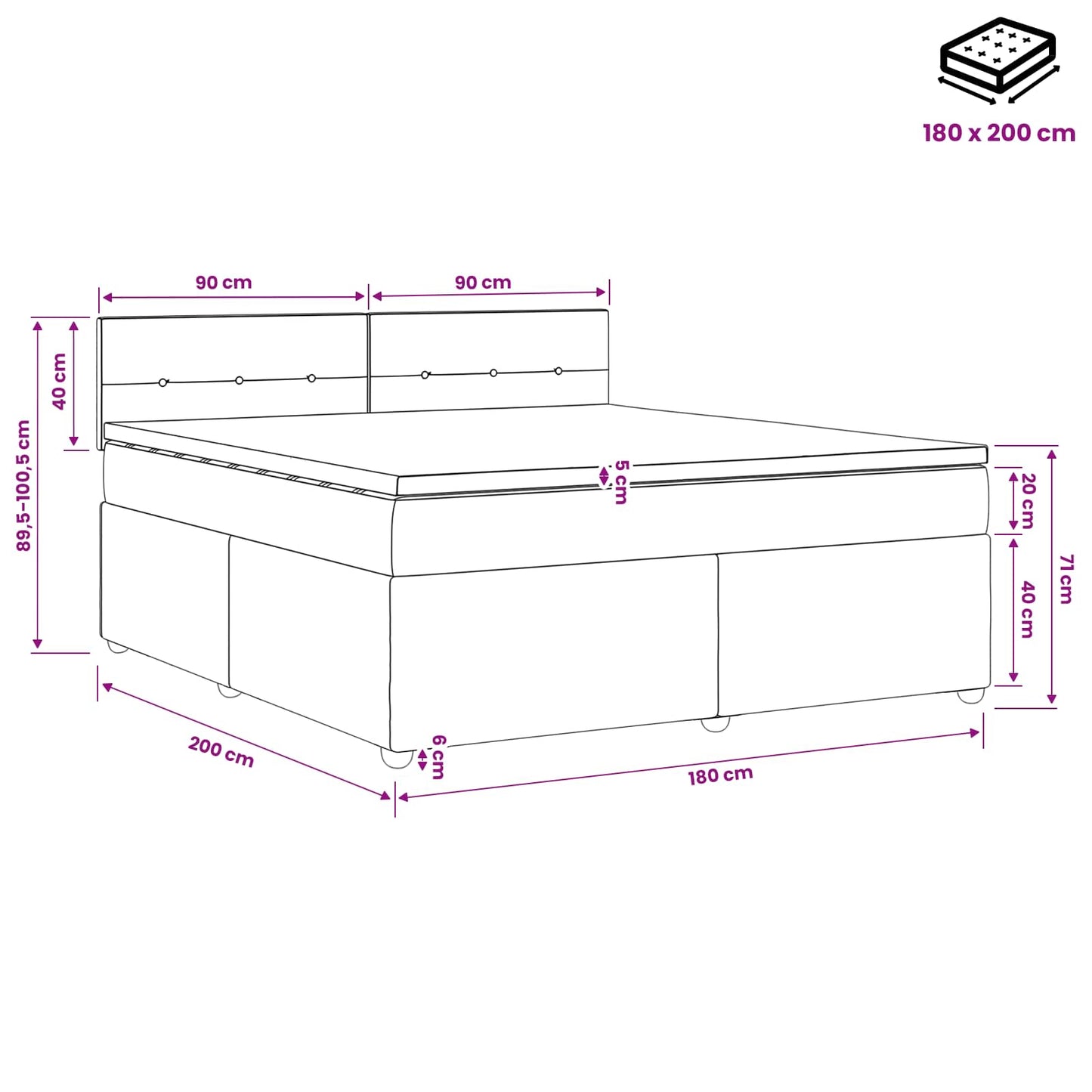 vidaXL Κρεβάτι box spring με στρώμα Taupe 180 x 200 cm Ύφασμα