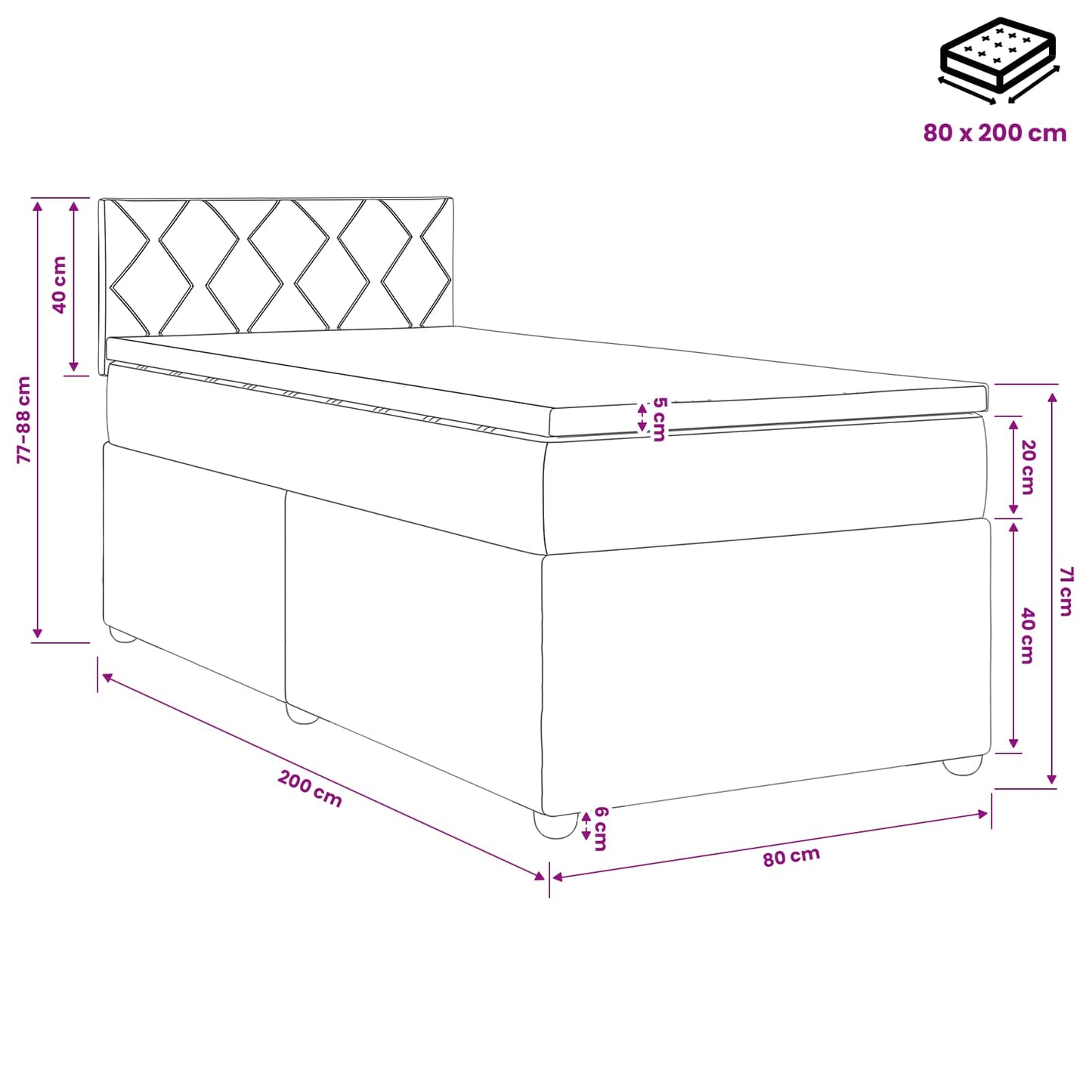 vidaXL Κρεβάτι box spring με στρώμα Σκούρο Καφέ 80 x 200 cm Ύφασμα