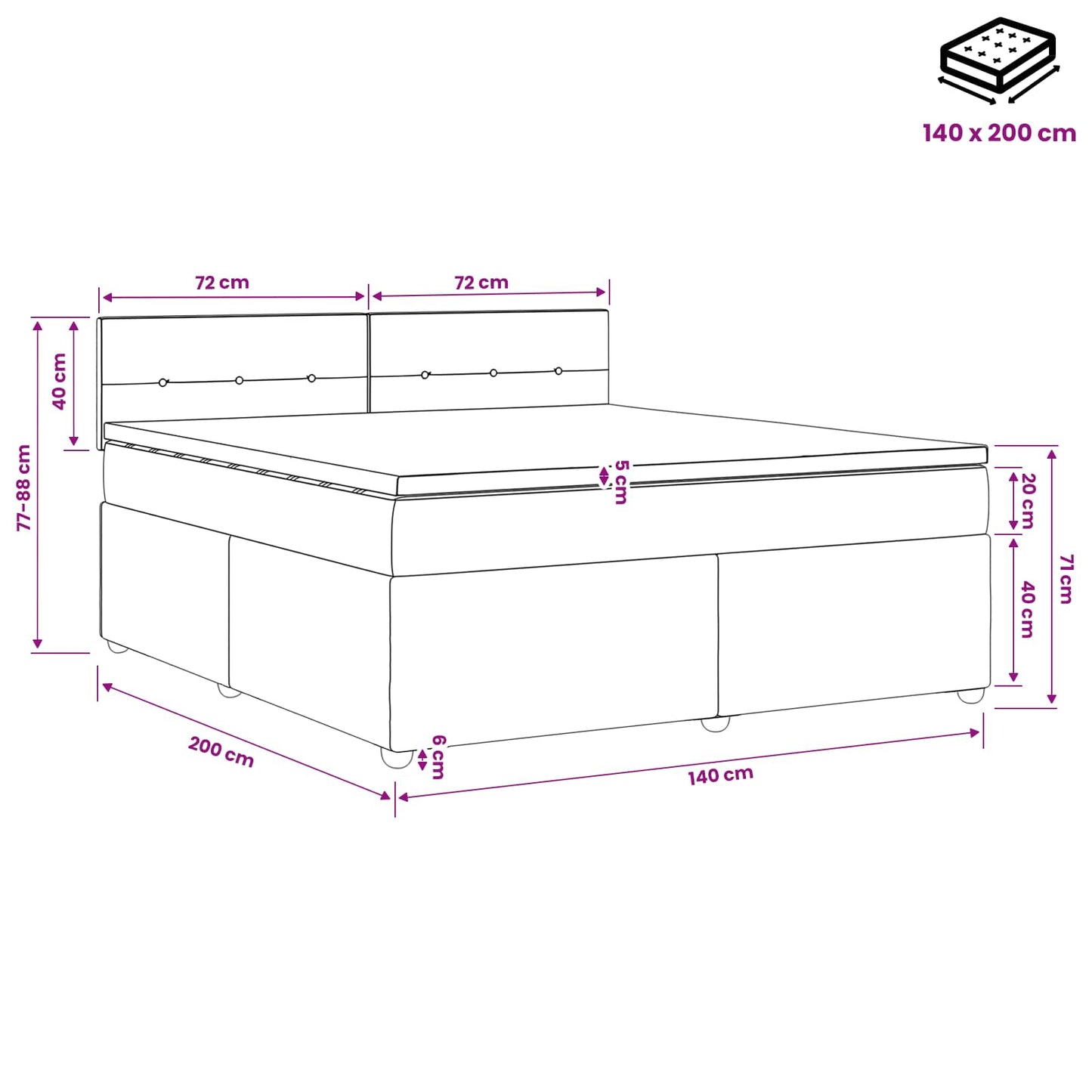 vidaXL Κρεβάτι box spring με στρώμα Κρεμ 140 x 200 cm Ύφασμα