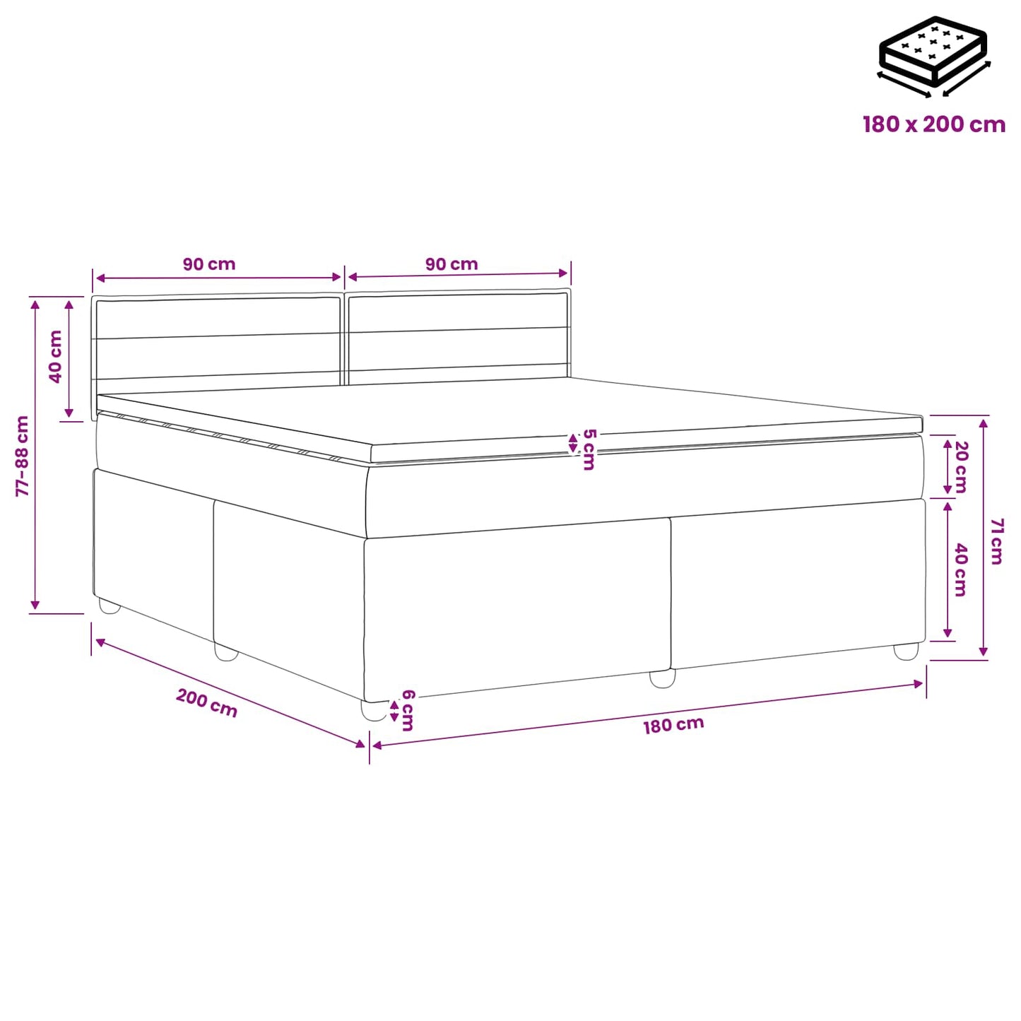 vidaXL Κρεβάτι box spring με στρώμα Μπλε 180 x 200 cm Ύφασμα