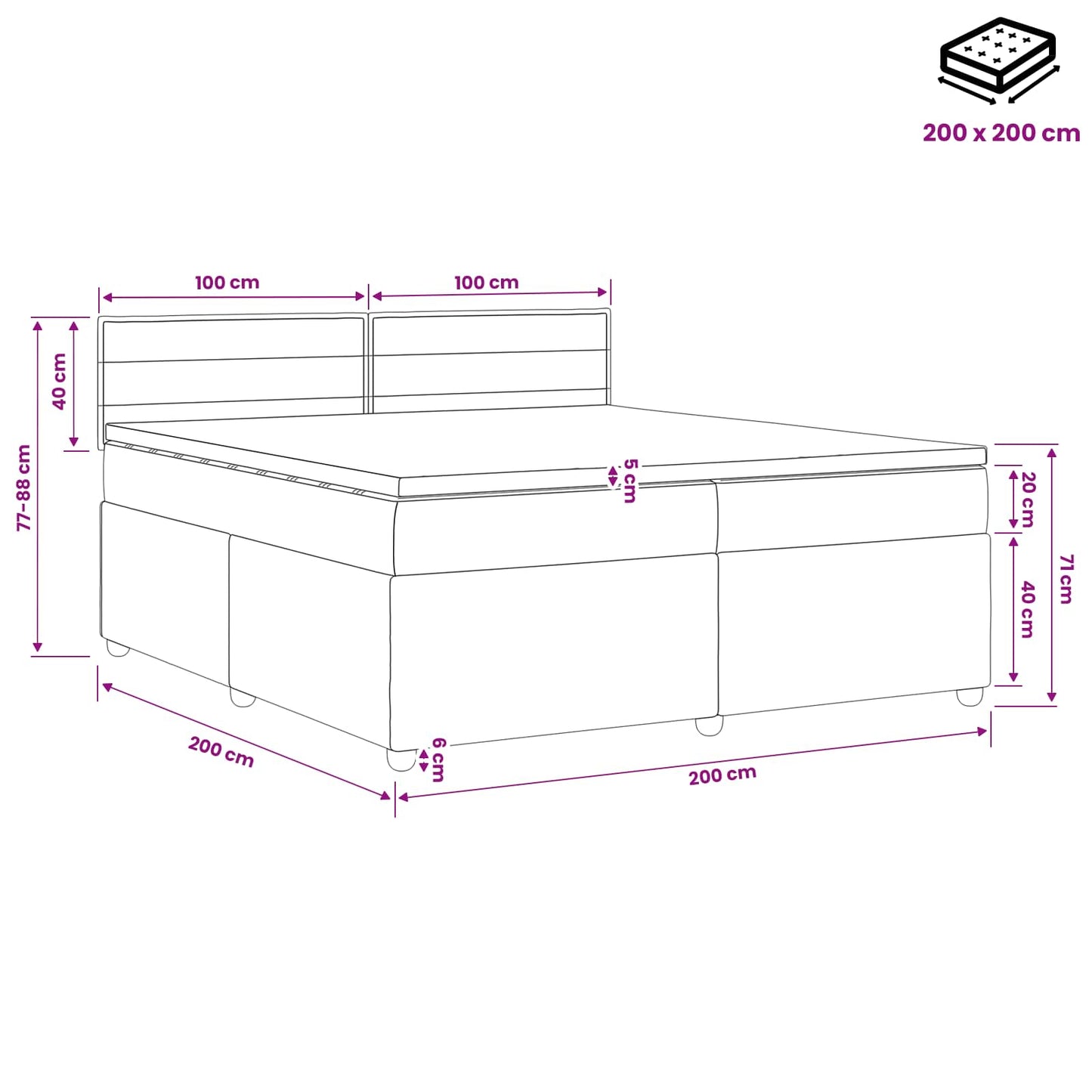 vidaXL Κρεβάτι box spring με στρώμα Σκούρο Καφέ 200 x 200 cm Ύφασμα