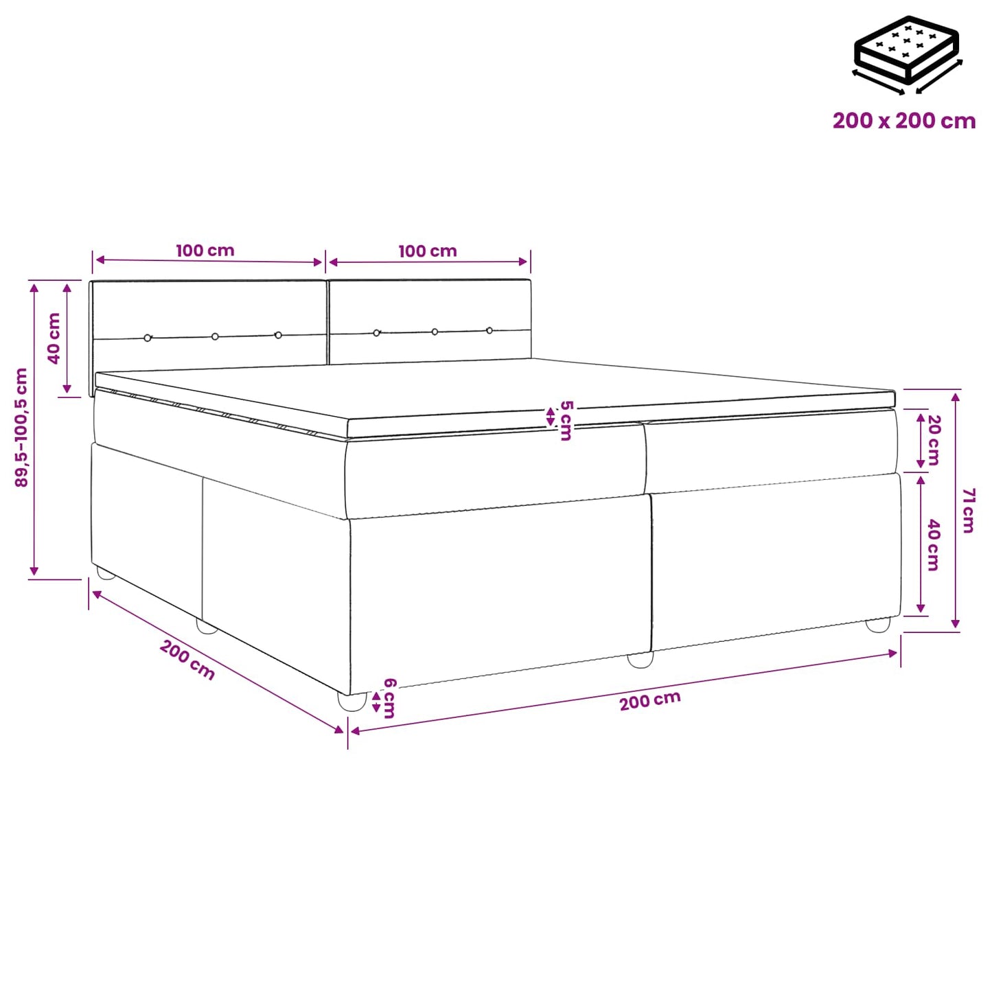 vidaXL Κρεβάτι box spring με στρώμα Κρεμ 200 x 200 cm Ύφασμα