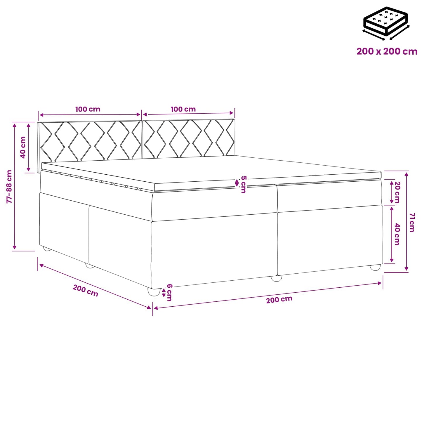 vidaXL Κρεβάτι box spring με στρώμα Κρεμ 200 x 200 cm Ύφασμα