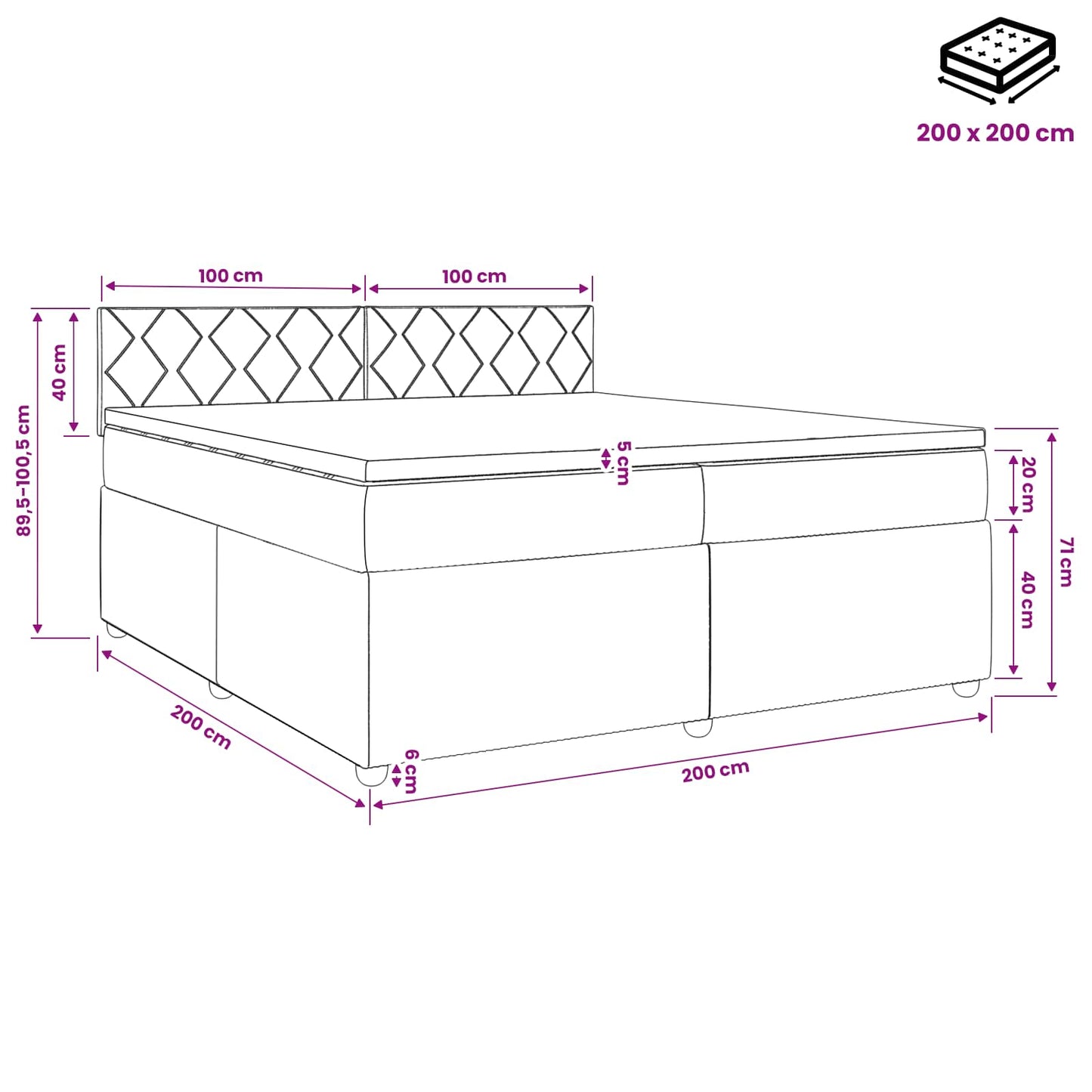 vidaXL Κρεβάτι box spring με στρώμα Μπλε 200 x 200 cm Ύφασμα
