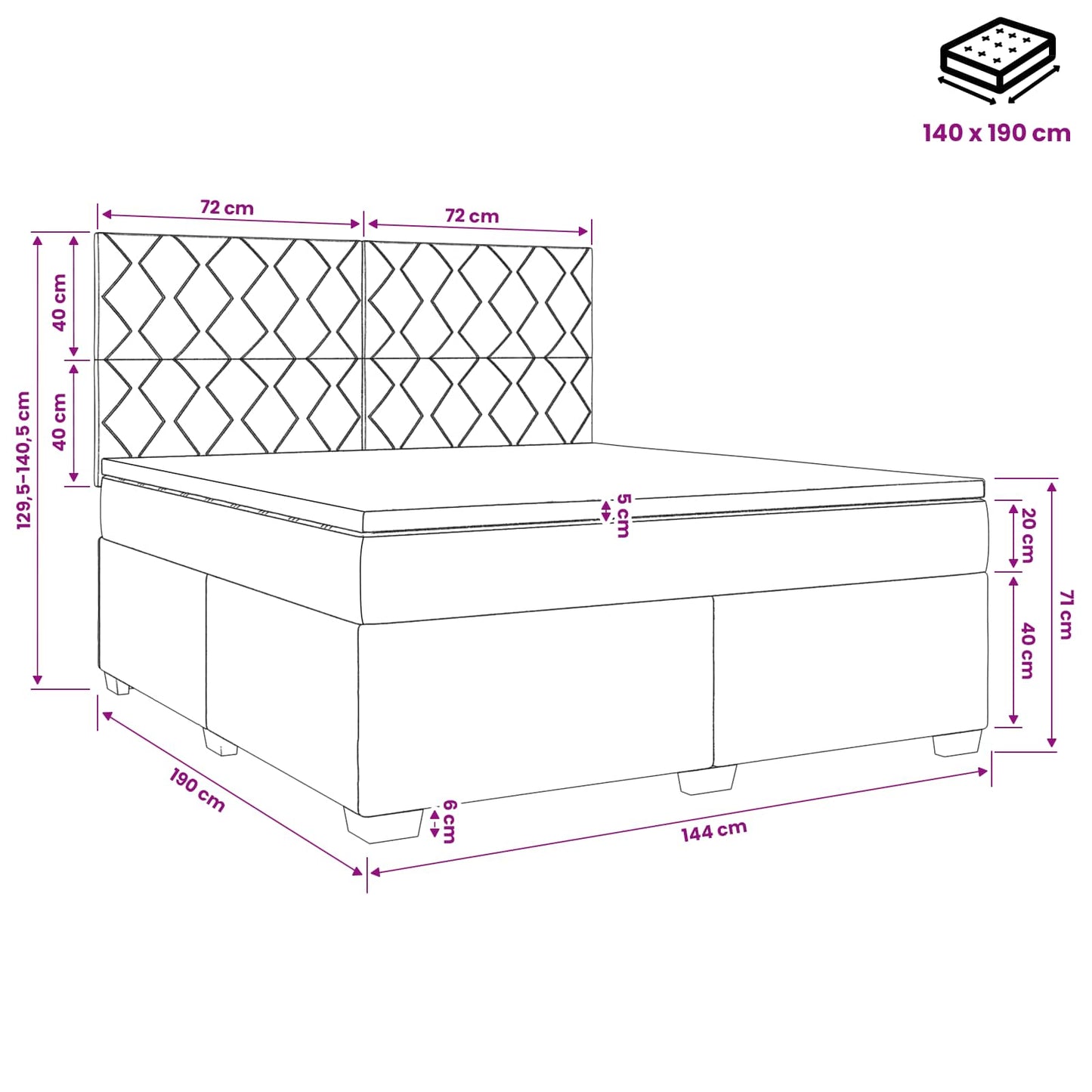 vidaXL Κρεβάτι box spring με στρώμα Σκούρο Γκρι 140 x 190 cm Ύφασμα