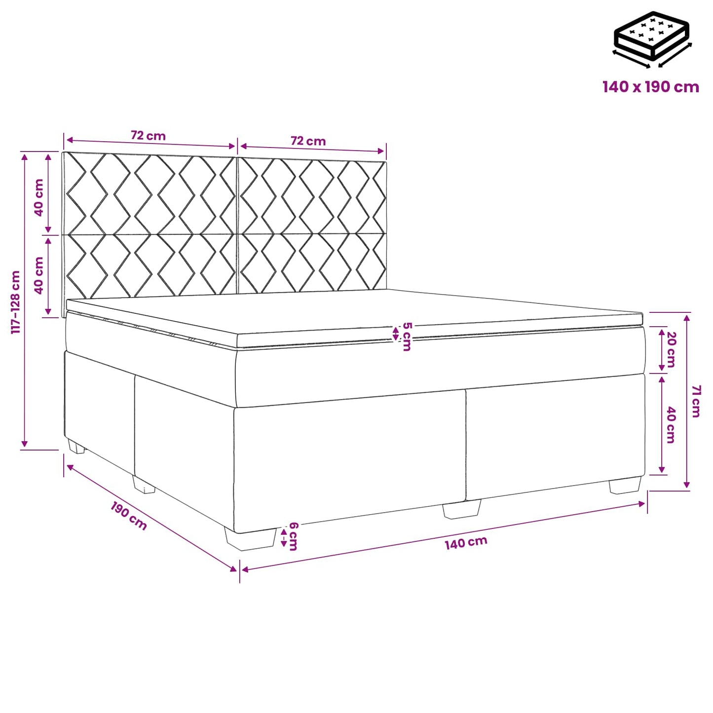 vidaXL Κρεβάτι box spring με στρώμα Μαύρο 140 x 190 cm Ύφασμα