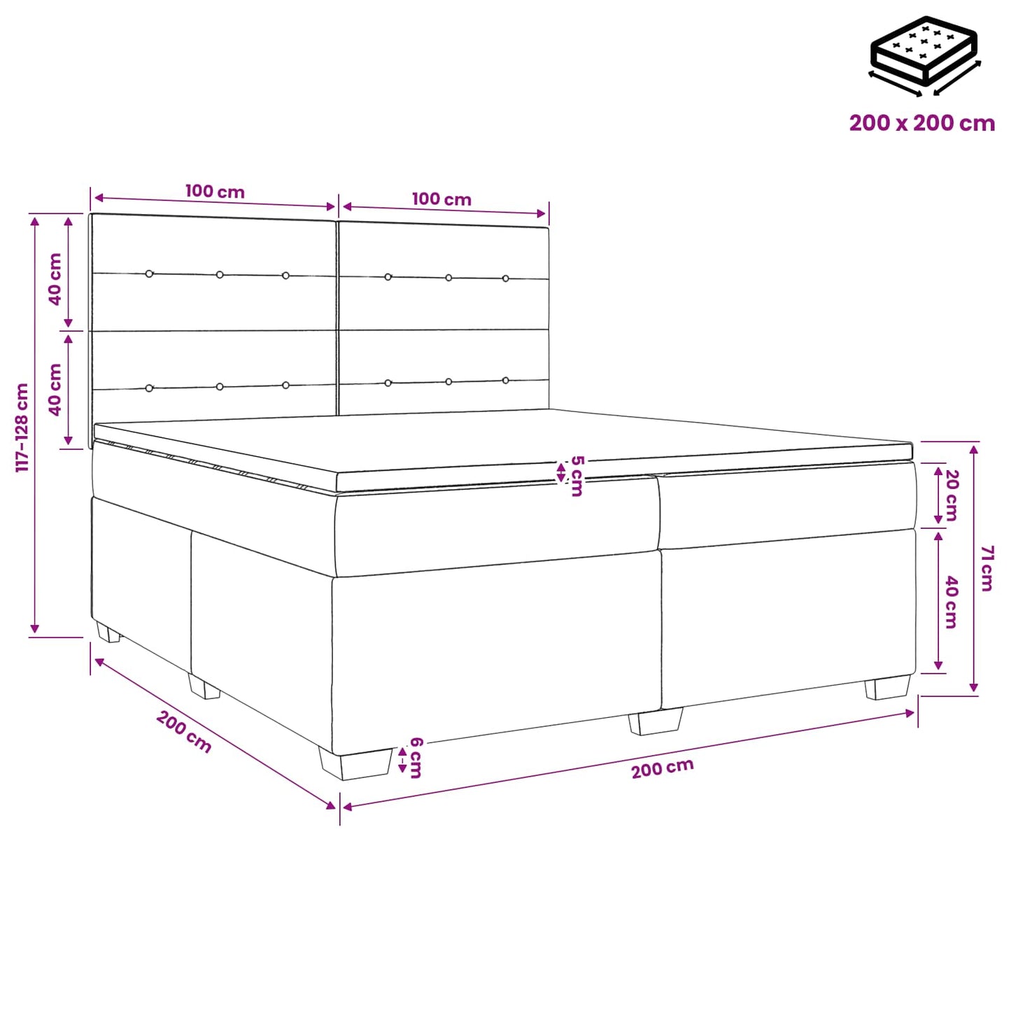 vidaXL Κρεβάτι box spring με στρώμα Taupe 200 x 200 cm Ύφασμα