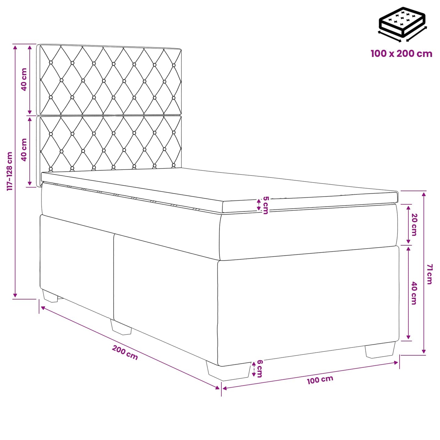 vidaXL Κρεβάτι box spring με στρώμα Ροζ 100 x 200 cm Βελούδο