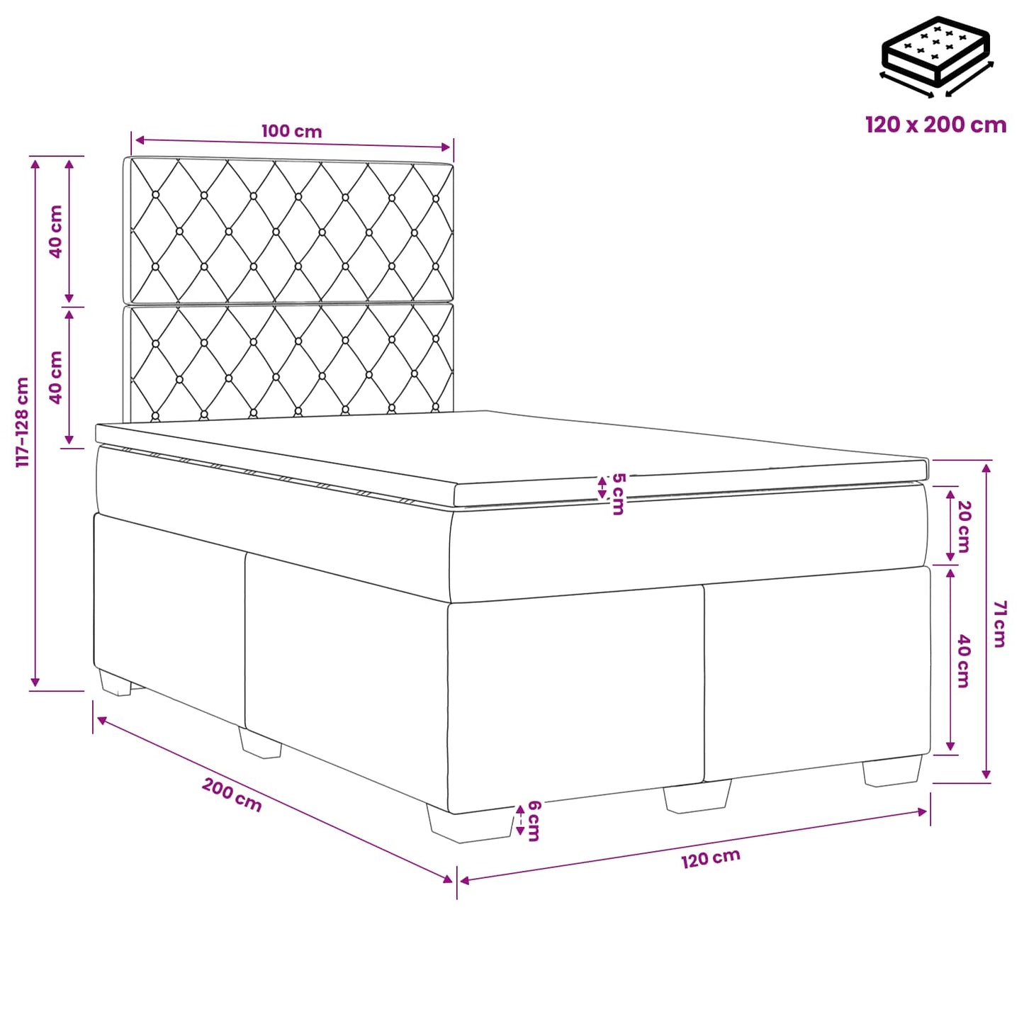 vidaXL Κρεβάτι box spring με στρώμα Σκούρο Γκρι 120 x 200 cm Βελούδο