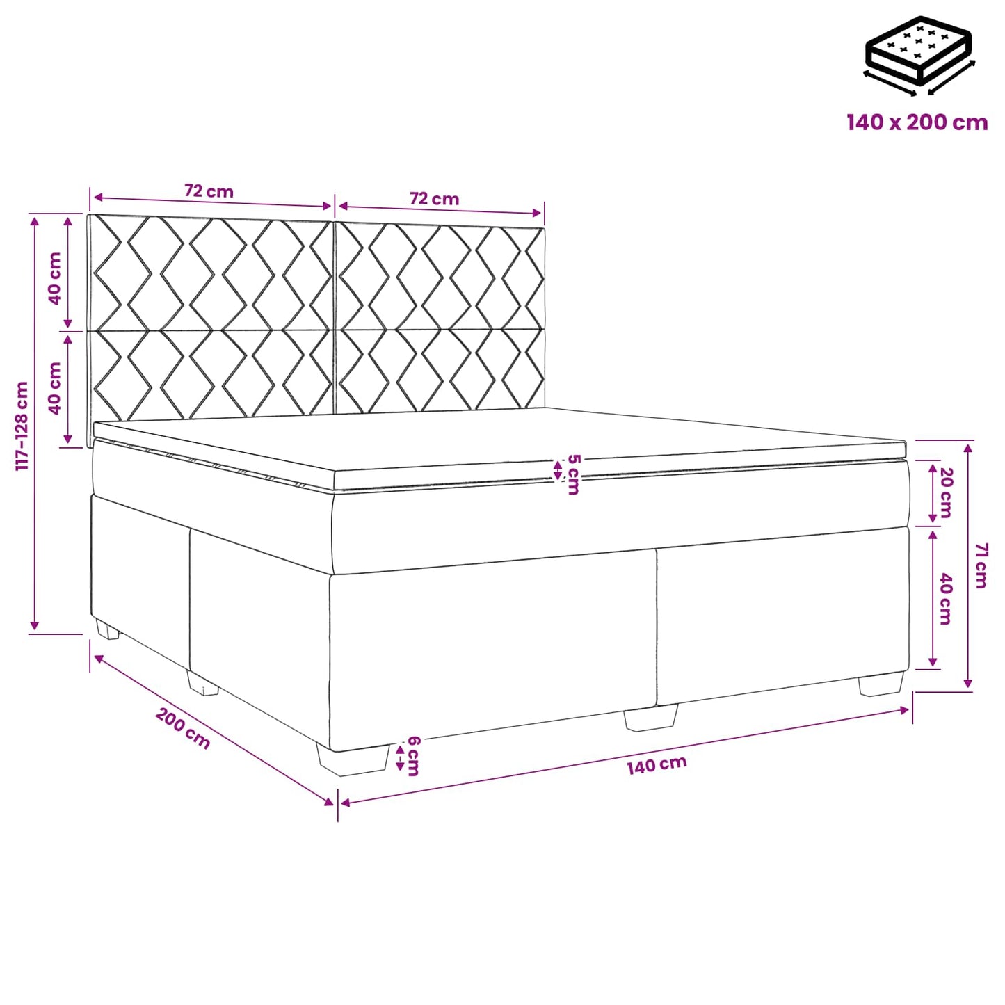vidaXL Κρεβάτι box spring με στρώμα Μαύρο 140 x 200 cm Βελούδο