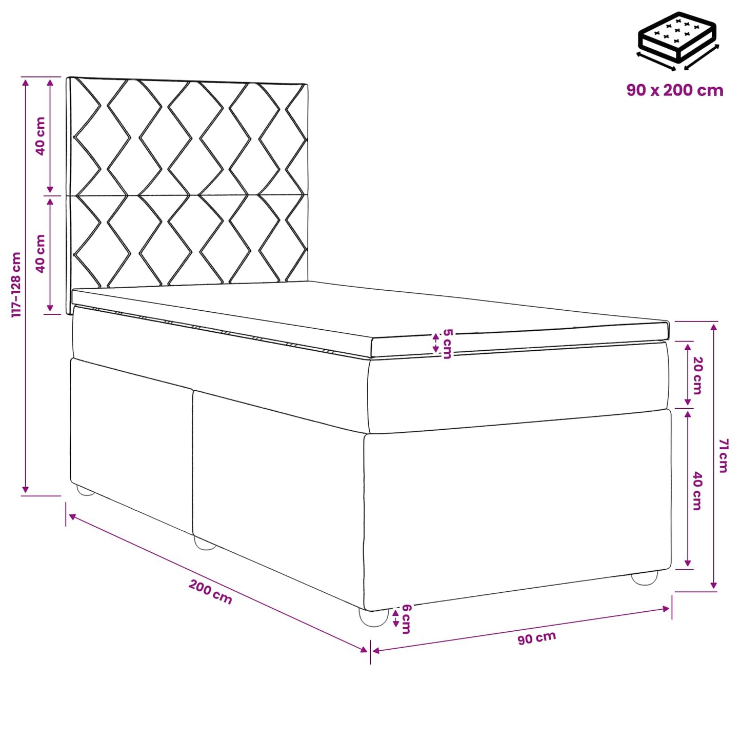 vidaXL Κρεβάτι box spring με στρώμα Μπλε 90 x 200 cm Ύφασμα