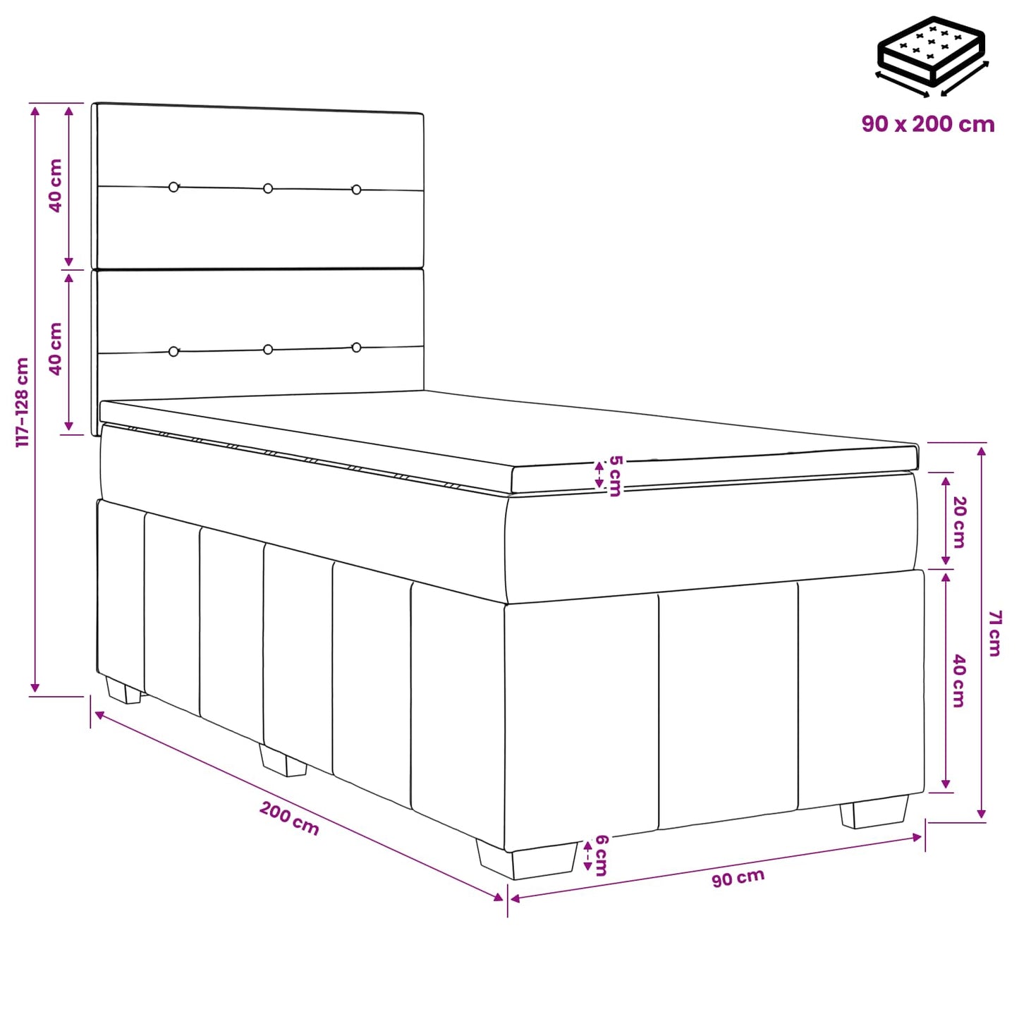 vidaXL Κρεβάτι box spring με στρώμα Σκούρο Καφέ 90 x 200 cm Ύφασμα