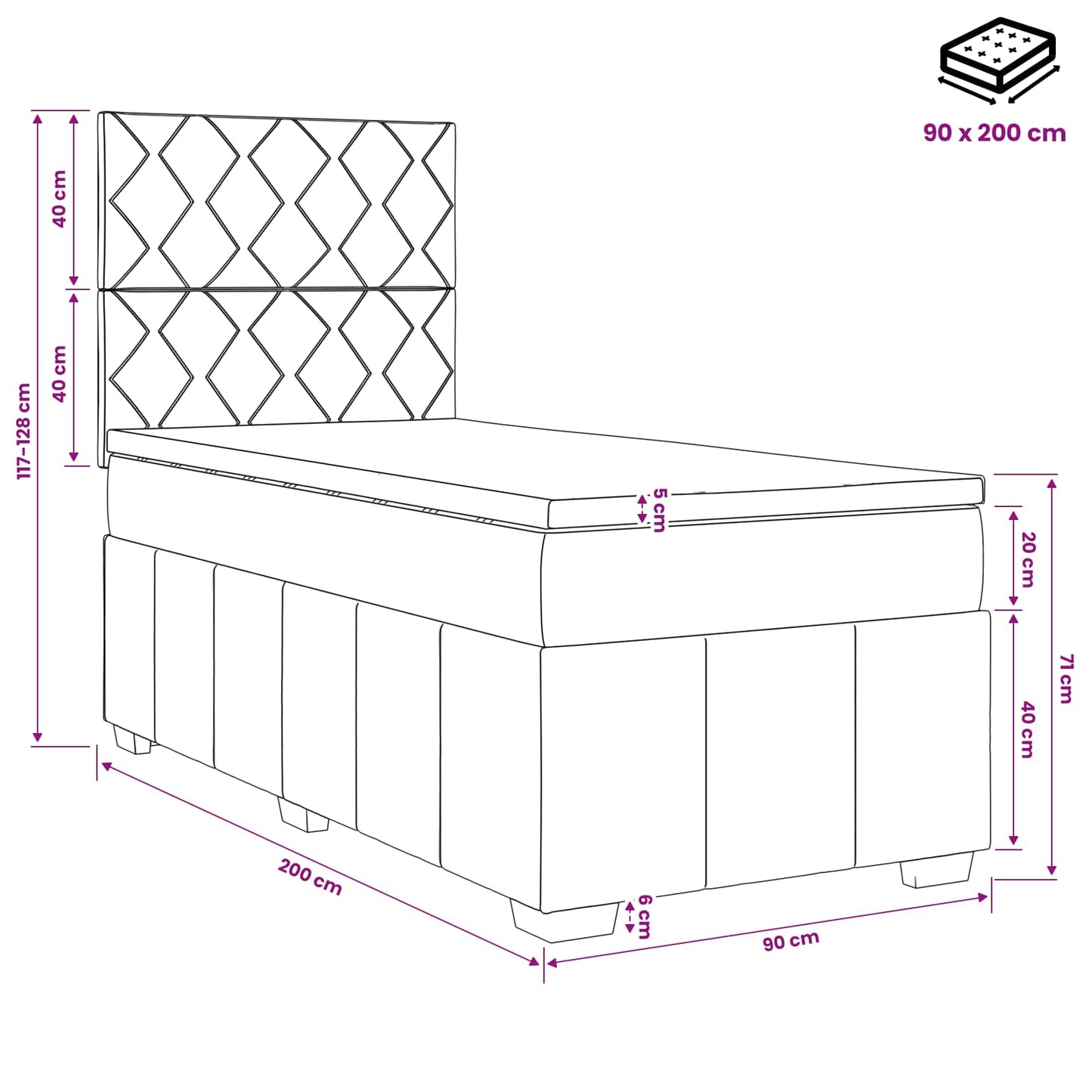 vidaXL Κρεβάτι box spring με στρώμα Ανοιχτό γκρι 90 x 200 cm Ύφασμα