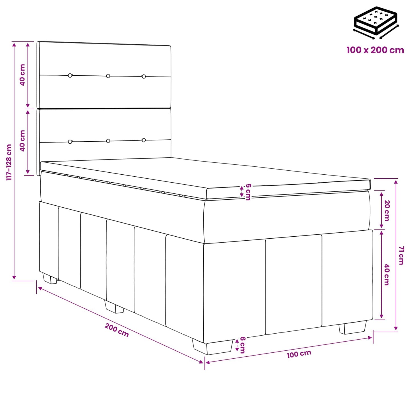 vidaXL Κρεβάτι box spring με στρώμα Μαύρο 100 x 200 cm Ύφασμα