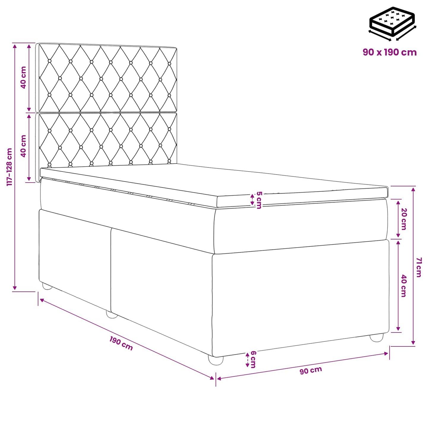 vidaXL Κρεβάτι box spring με στρώμα Ανοιχτό γκρι 90 x 190 cm Βελούδο