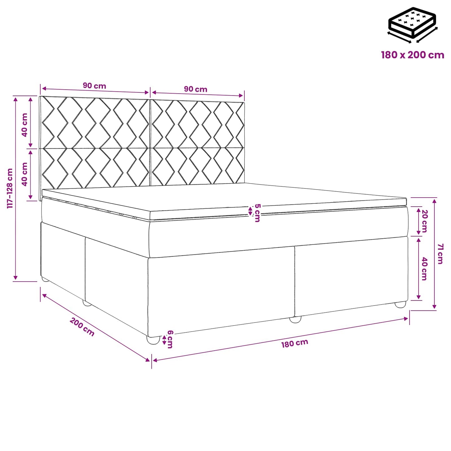vidaXL Κρεβάτι box spring με στρώμα Ροζ 180 x 200 cm Βελούδο