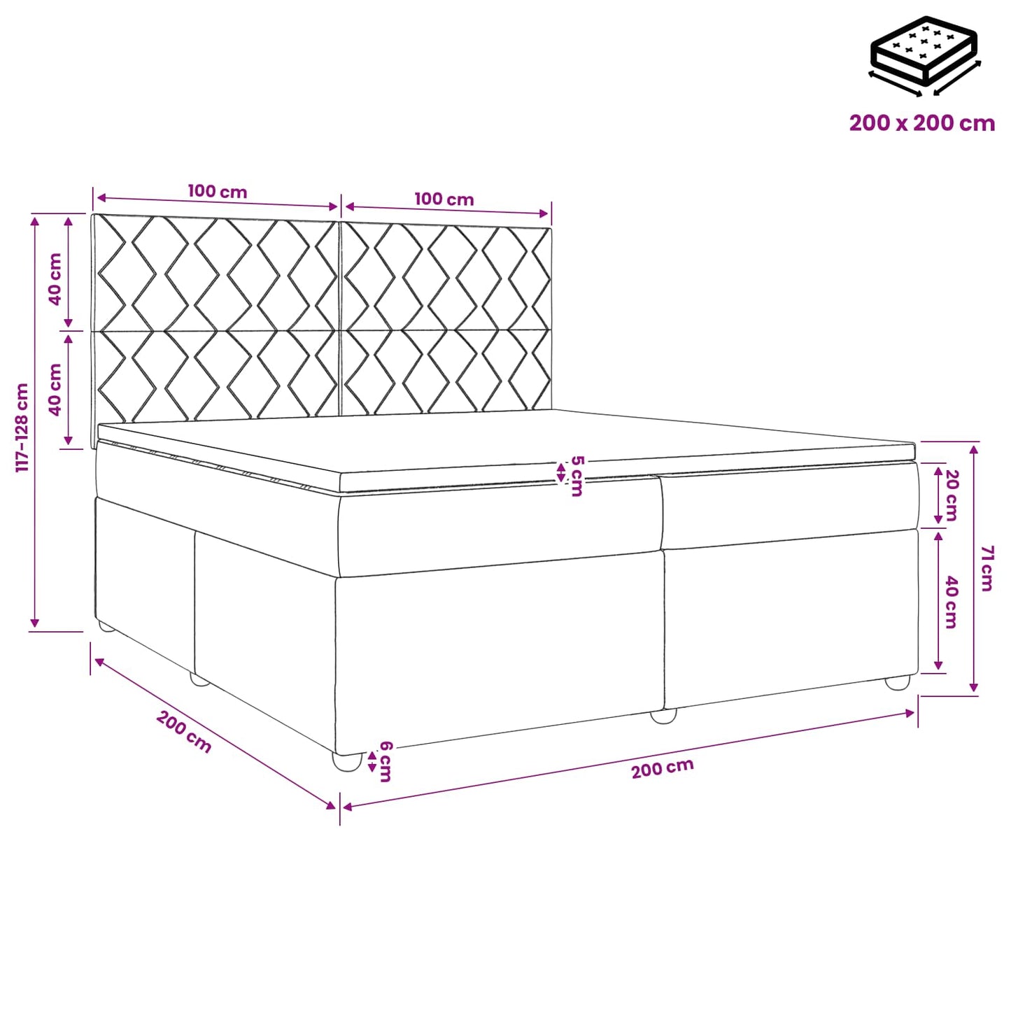 vidaXL Κρεβάτι box spring με στρώμα Ανοιχτό γκρι 200 x 200 cm Βελούδο