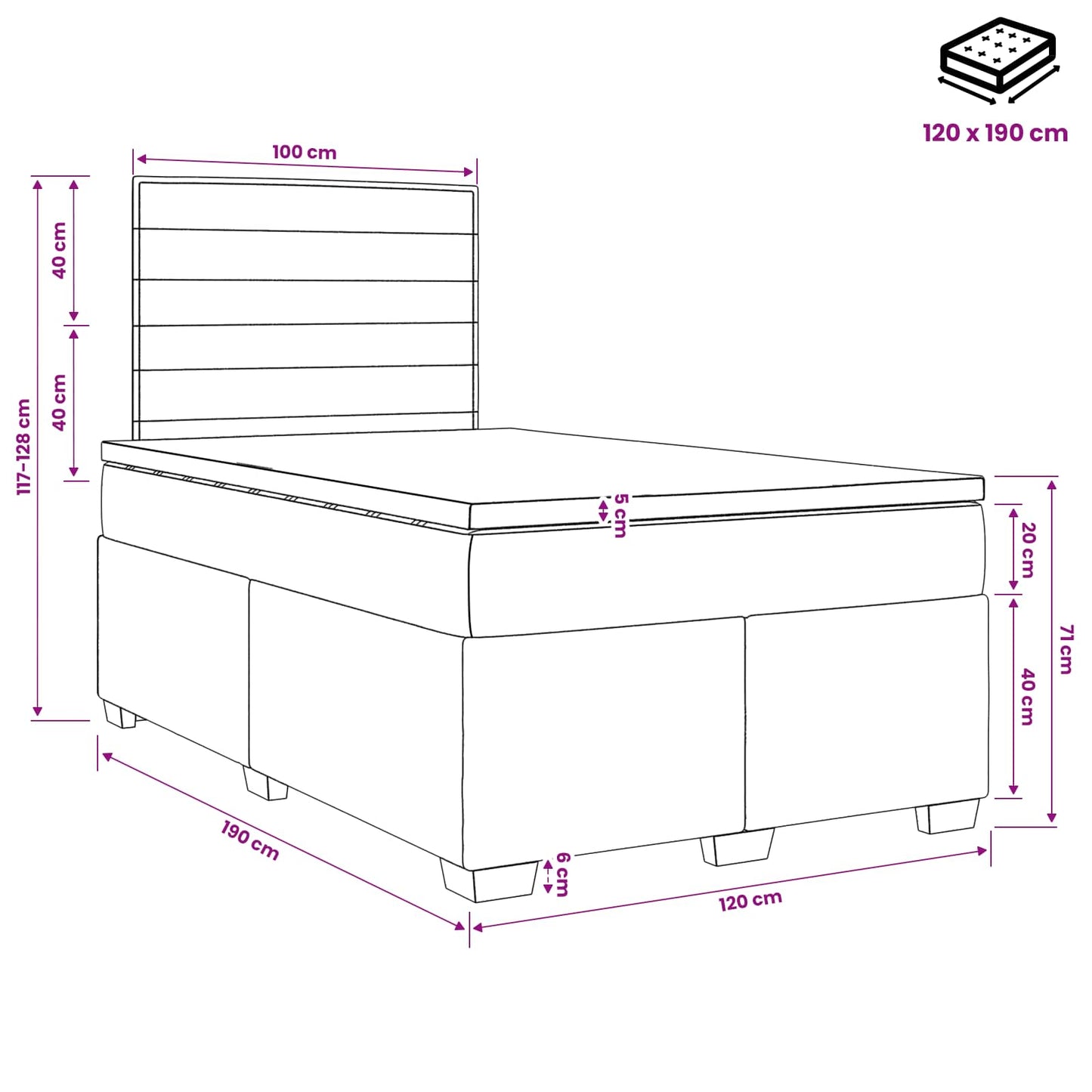 vidaXL Κρεβάτι box spring με στρώμα Ανοιχτό γκρι 120 x 190 cm Ύφασμα