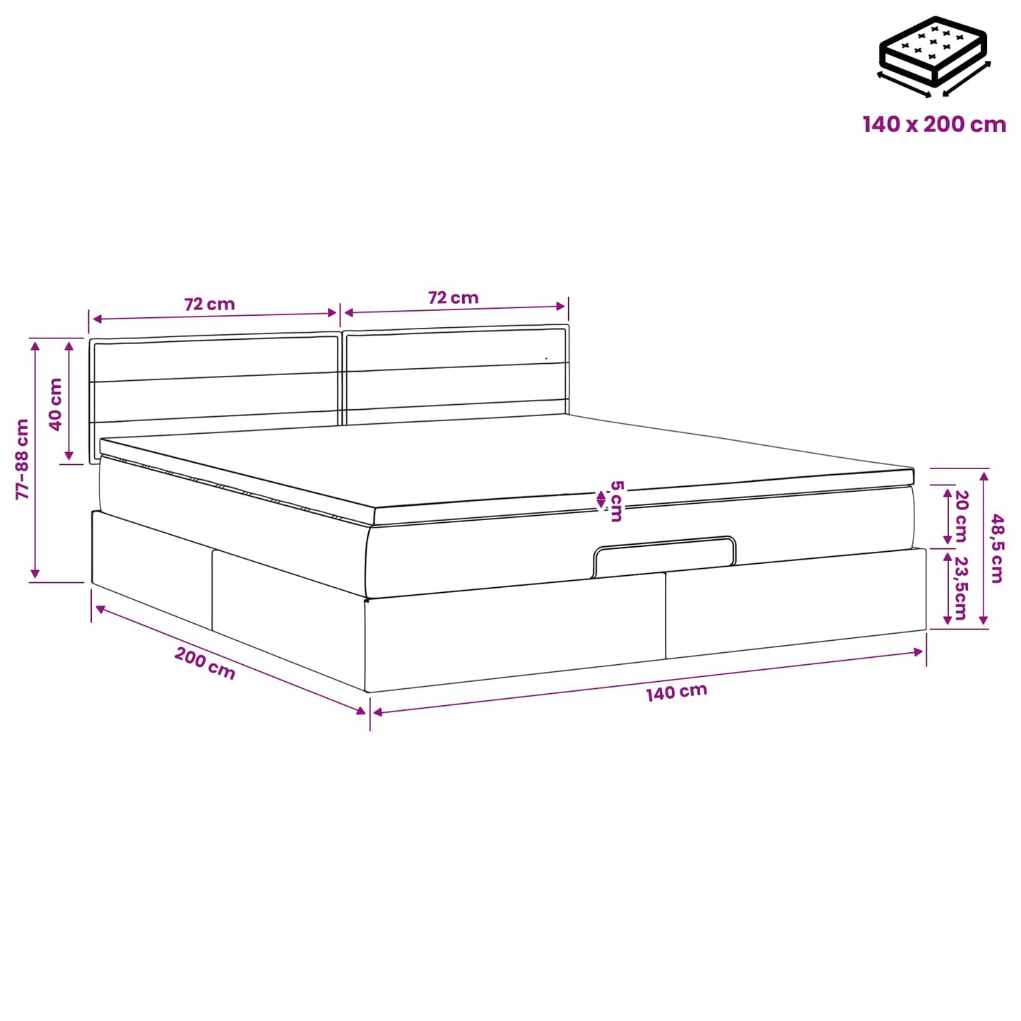 vidaXL Κρεβάτι Ottoman με στρώμα Ανοιχτό γκρι 140 x 200 cm Ύφασμα