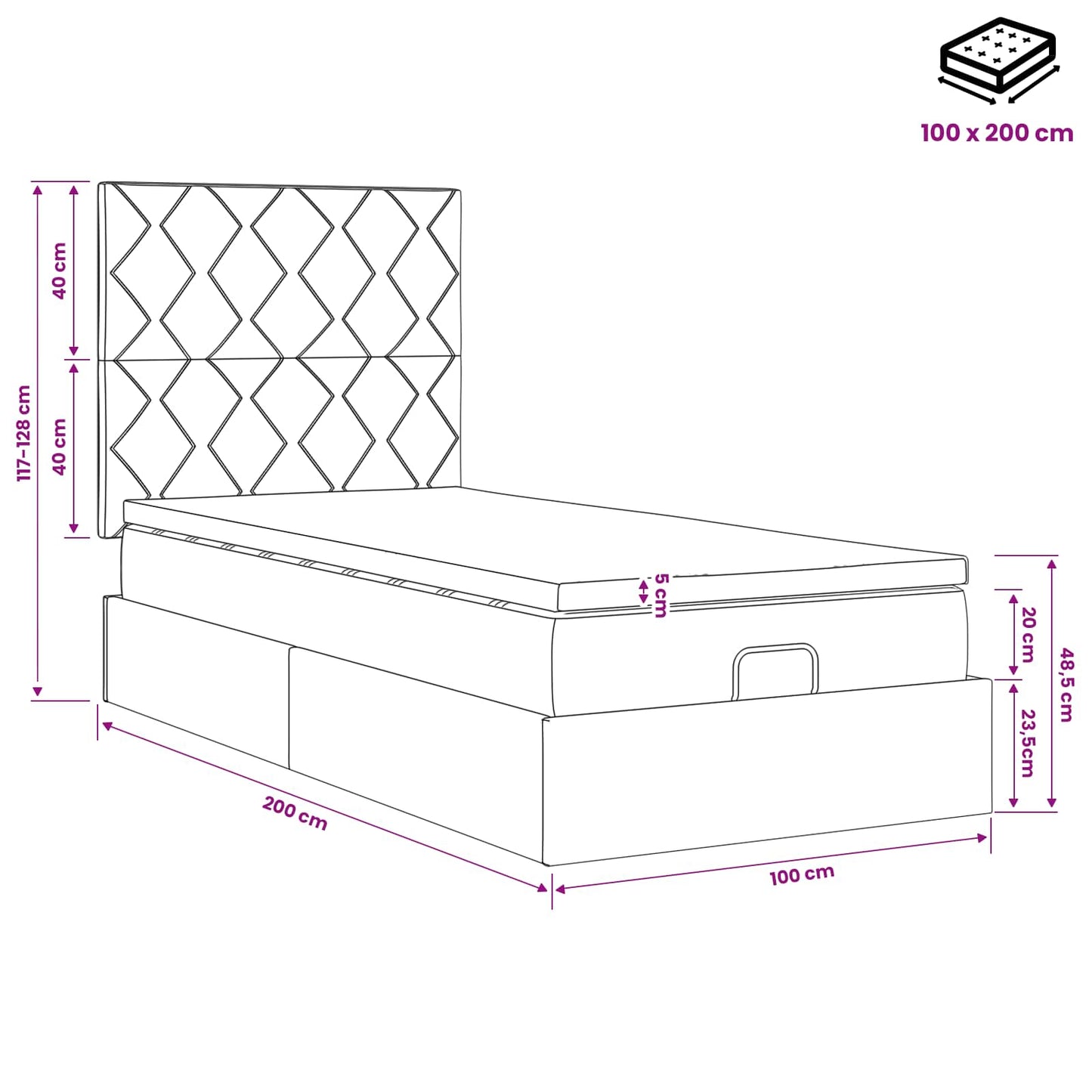 vidaXL Κρεβάτι Ottoman με στρώμα Σκούρο Μπλε 100 x 200 cm Βελούδο
