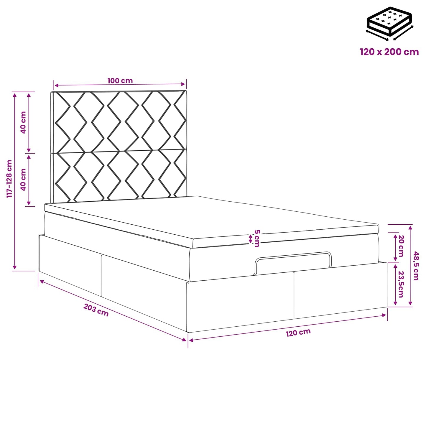 vidaXL Κρεβάτι Ottoman με στρώμα Σκούρο Μπλε 120 x 200 cm Βελούδο