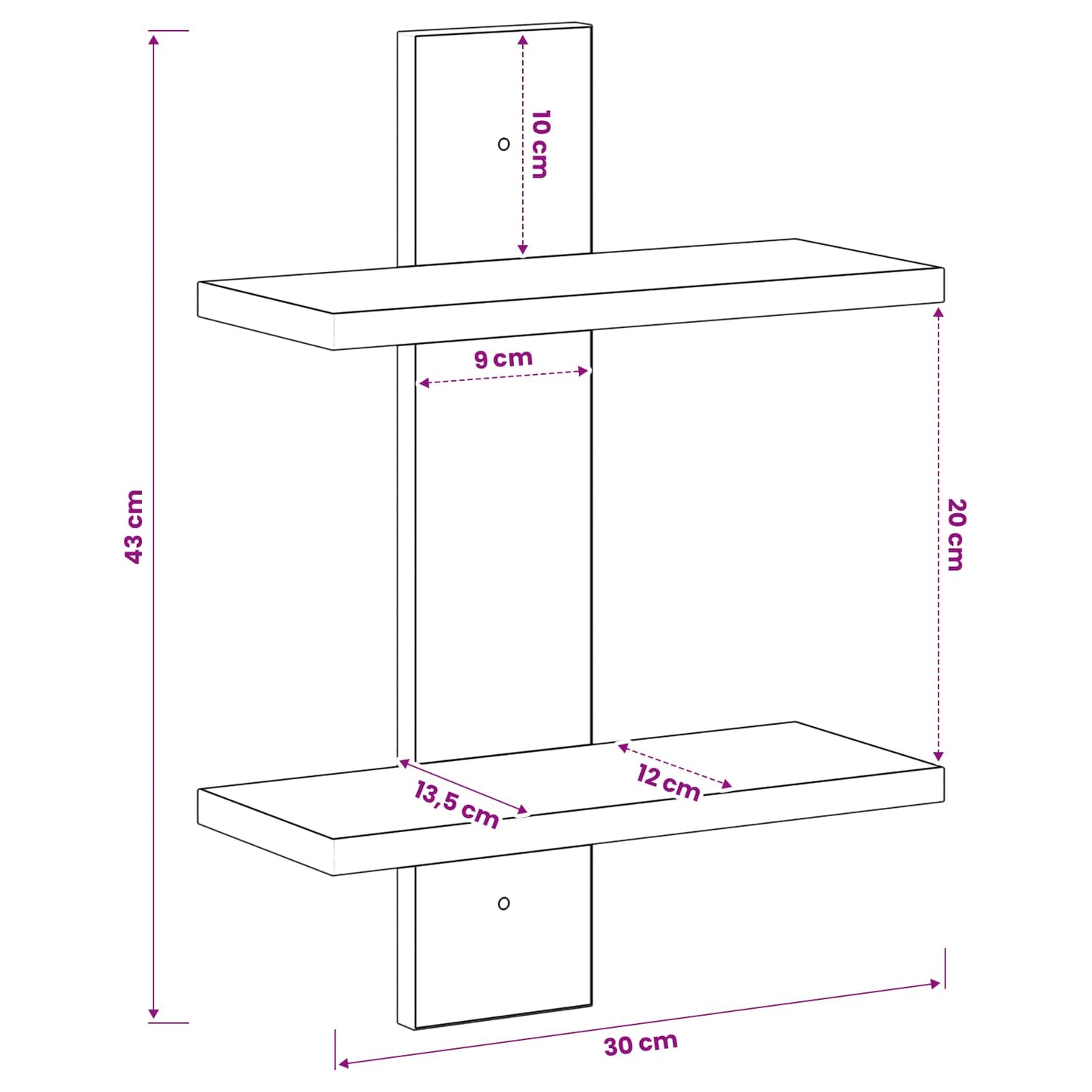 vidaXL Ράφι Τοίχου Μαύρη Δρυς 30 x 13.5 x 43 cm Επεξεργασμένο Ξύλο