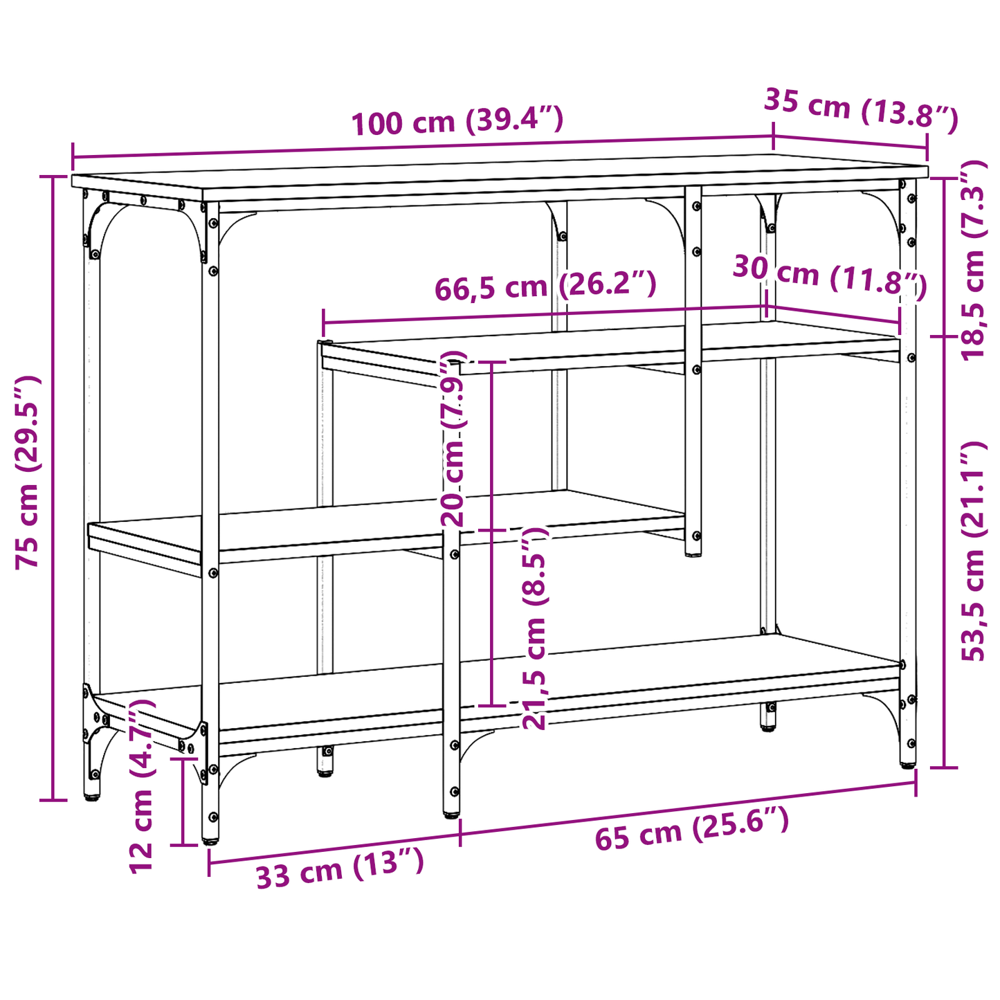 vidaXL Τραπέζι Κονσόλας Μαύρη δρυς 100 x 35 x 75 εκ.