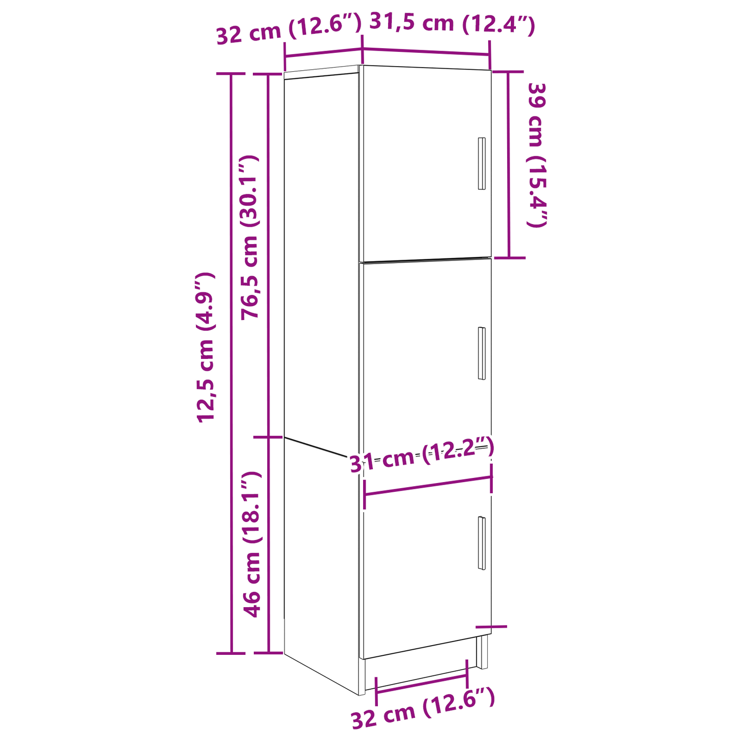 vidaXL Ψηλή Ντουλάπα Λευκό 31,5 x 32 x 124 εκ Επεξεργασμένο ξύλο