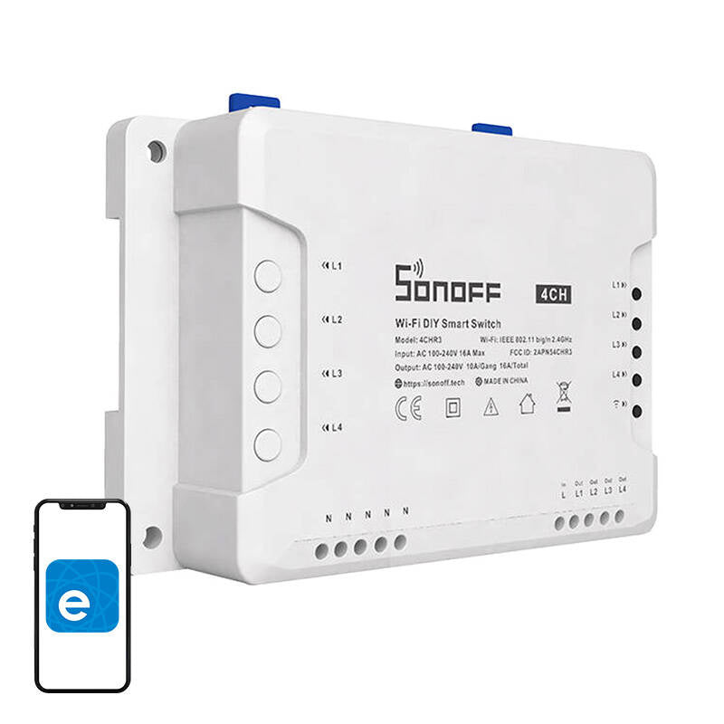 Sonoff Έξυπνος Ενδιάμεσος Διακόπτης WiFi 4CHR3 (Λευκό)