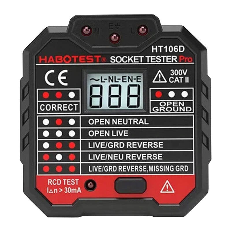 Habotest Tester Πριζών με Ψηφιακή Οθόνη HT106D (Μαύρο)