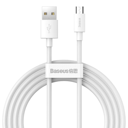 Baseus Καλώδιο USB σε MicroUSB Simple Wisdom 2.1A 1.5m (2τμχ) (Λευκό)