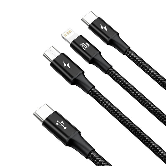 Baseus Καλώδιο 3 σε 1 USB-C για M+L+T Rapid Series, 20W, 1.5m (Μαύρο)