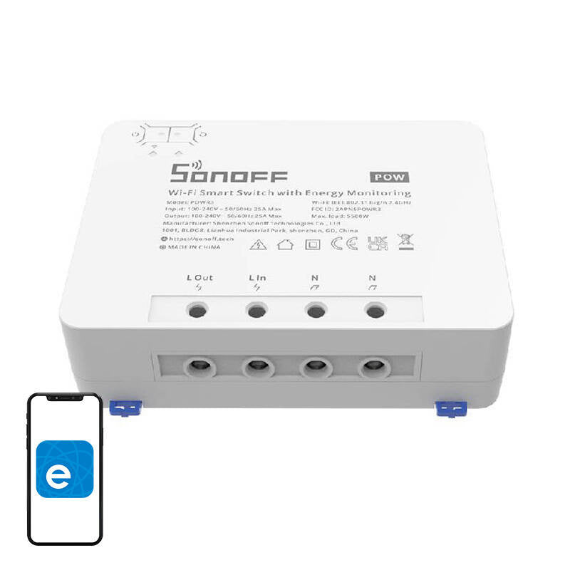 Sonoff Έξυπνος Ενδιάμεσος Διακόπτης WiFi με Παρακολούθηση Ενέργειας POWR3 (25A/5500W) (Λευκό)