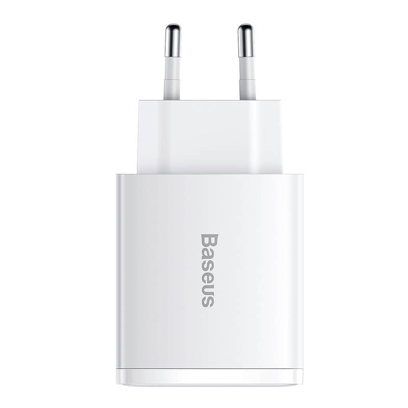 Baseus Φορτιστής Compact Quick Charger 2xUSB, USB-C, PD, 3A, 30W (Λευκό)