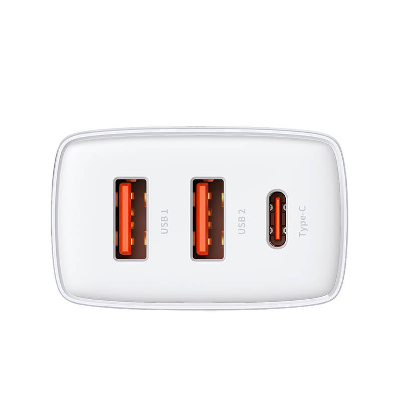 Baseus Φορτιστής Compact Quick Charger 2xUSB, USB-C, PD, 3A, 30W (Λευκό)