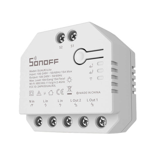Sonoff Έξυπνος Ενδιάμεσος Διακόπτης WiFi Dual R3 Lite (Λευκό)