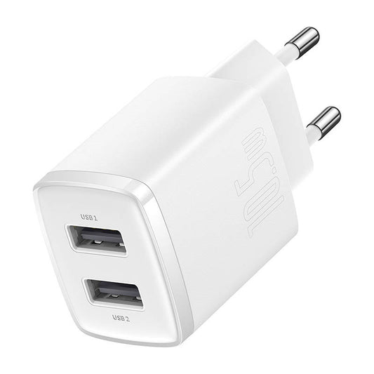 Baseus Φορτιστής Compact Quick Charger, 2xUSB, 10.5W (Λευκό)